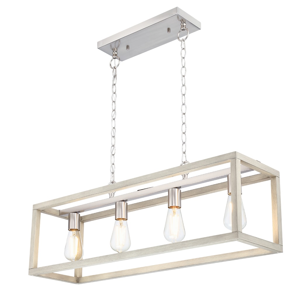 allen + roth TC00582-5IS-1 Holmes 4 -Light Greige wood and brushed nickel Farmhouse Rectangle Large Hanging Pendant light
