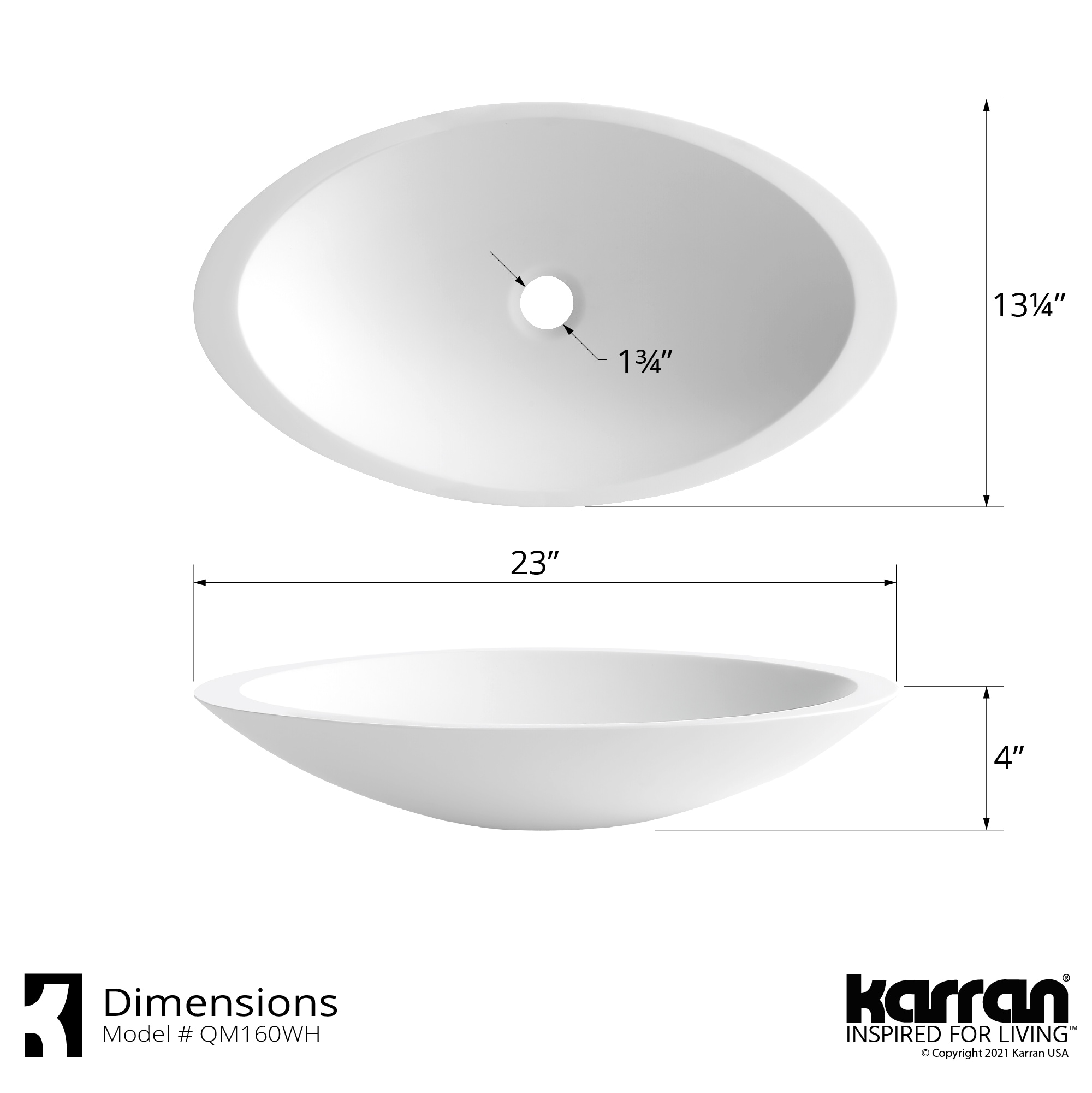 Karran Quattro Vessel Oval White Bathroom Sink (23-in x 13.25-in ...