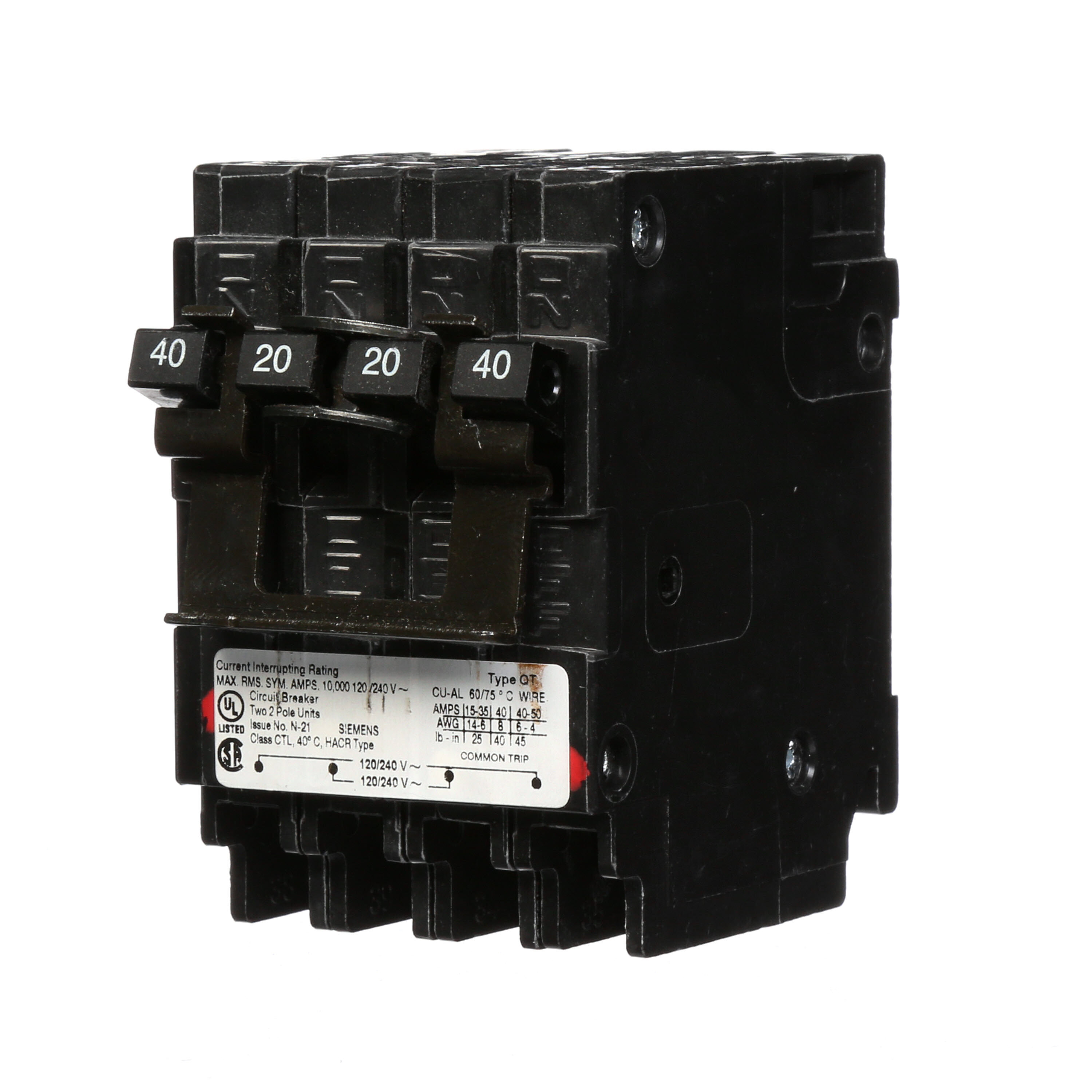 Siemens Q24020CT2 QT 40-amp/20-amp 4 -Pole Quad Circuit Breaker