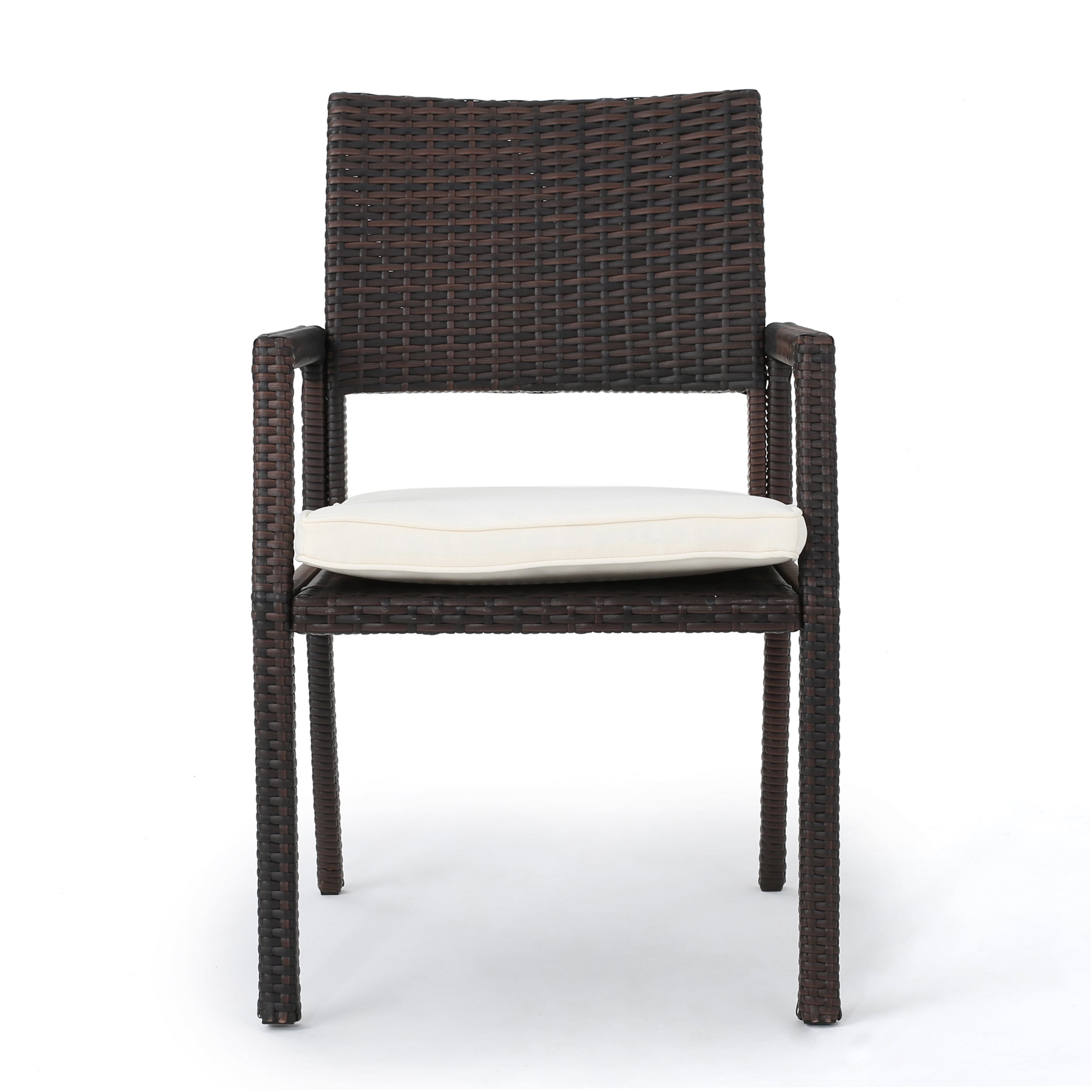 Set of 2 Brown Wicker Outdoor Dining Chairs with Cushions