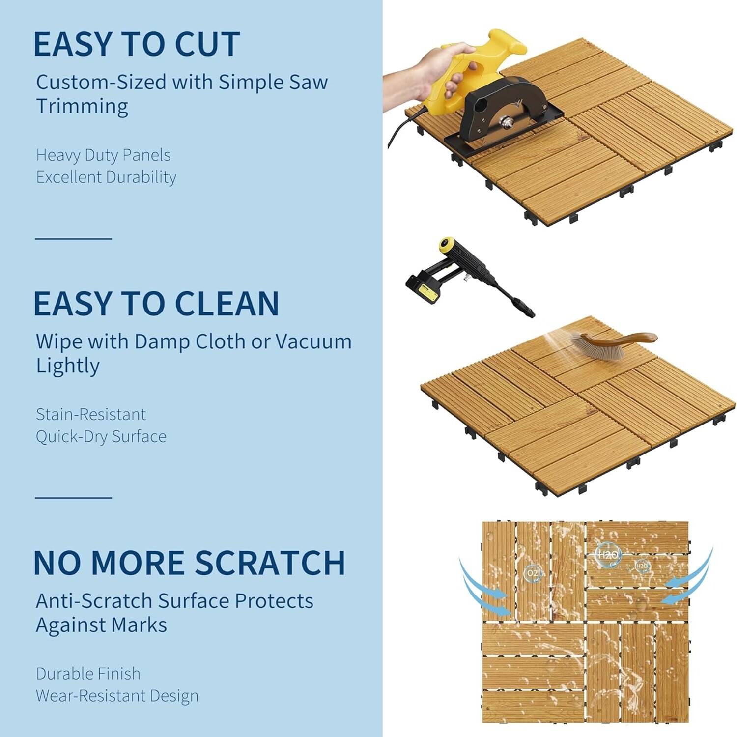 Garvee 22-Pack Acacia Wood Deck Tile 12x12 In Interlocking Waterproof ...