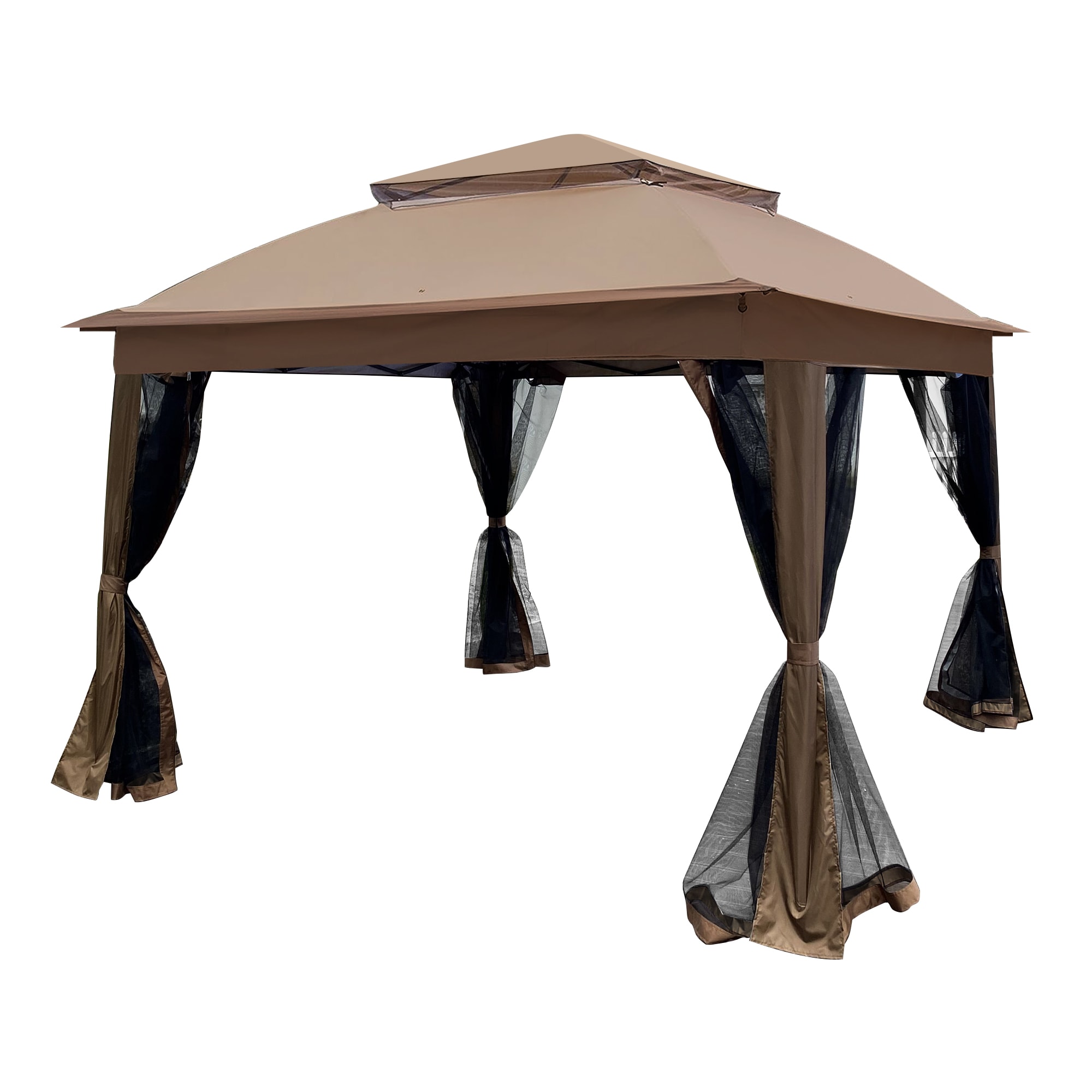 CESICIA GA-ZT-17 11-ft x 11-ft Gazebos Brown Gazebo with Soft Top Roof (Screen Included)