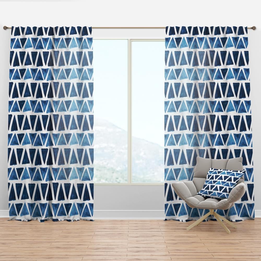 Designart CTN18885-52-120 120-in Blue Geometric Room darkening Thermal lined Rod pocket Single curtain panel