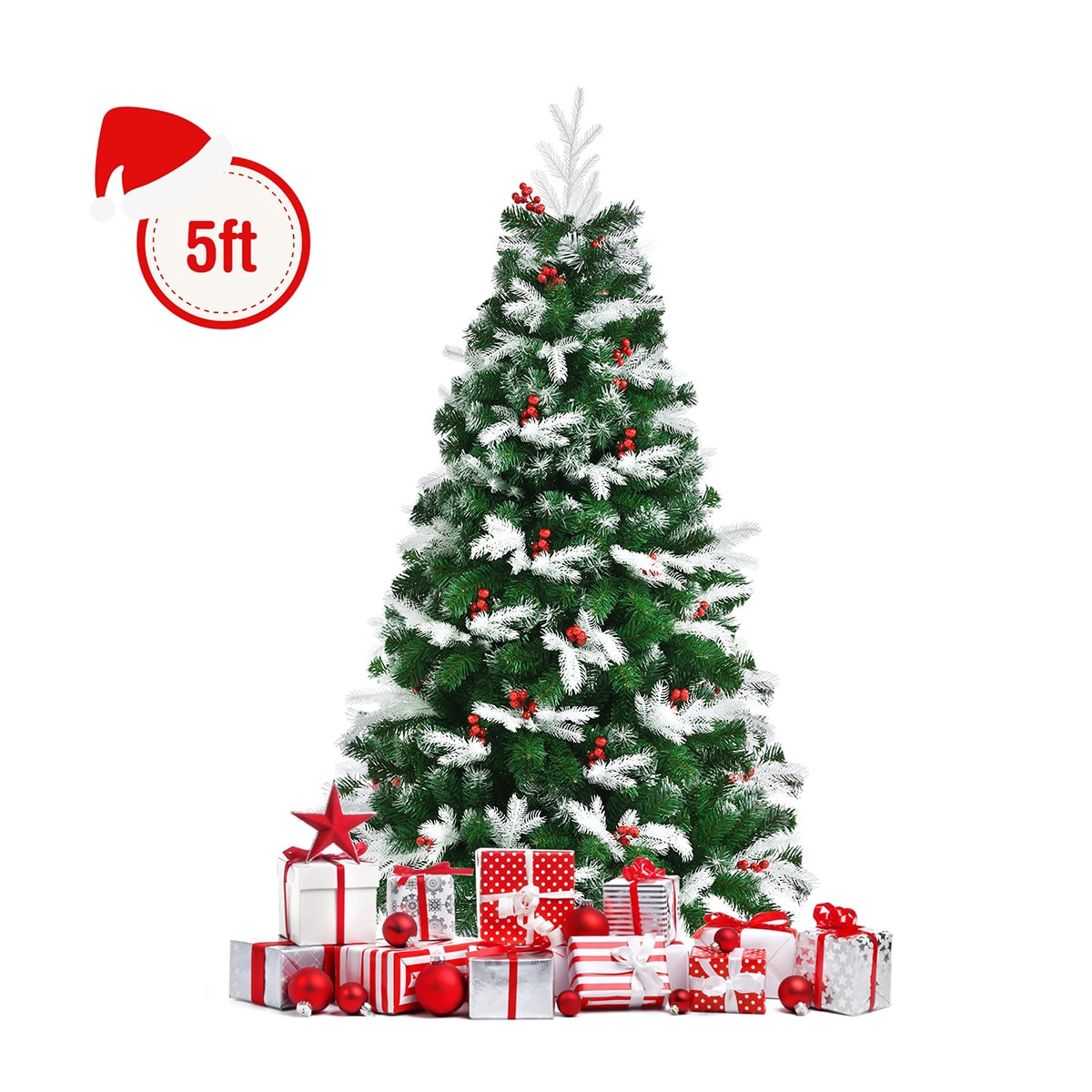 WELLFOR CM-HJY-23734 5-Feet Flocked Artificial Christmas Tree