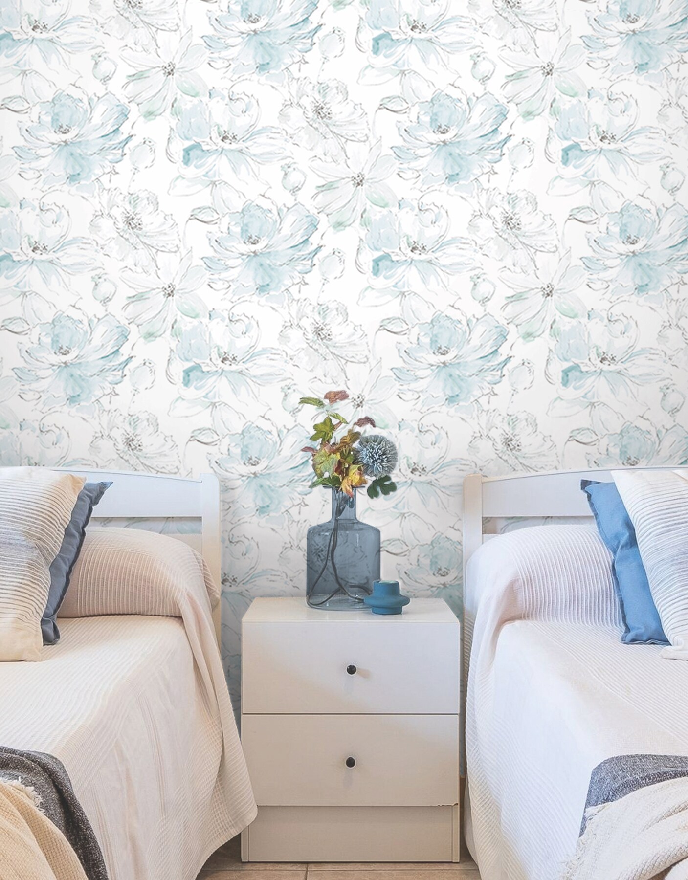 Mineral Green Floral Peel and Stick Wallpaper Roll