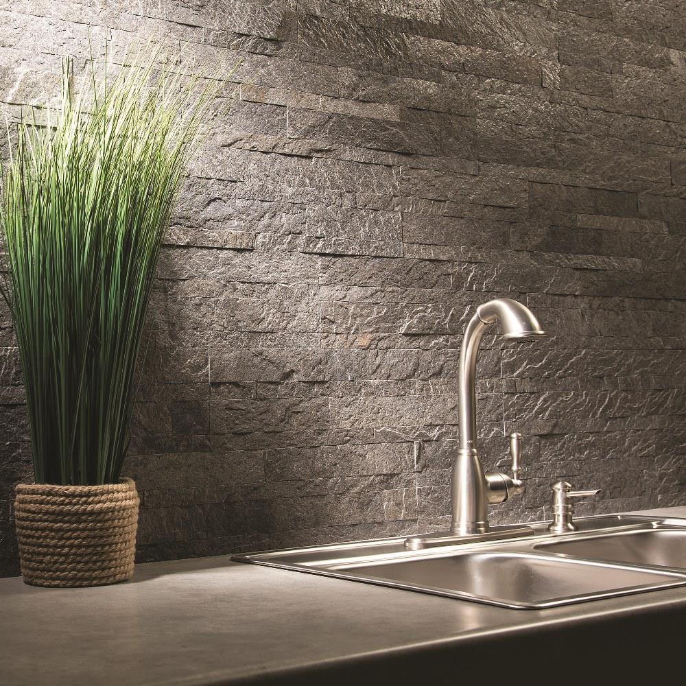 Gray Stone Peel and Stick Backsplash Tile
