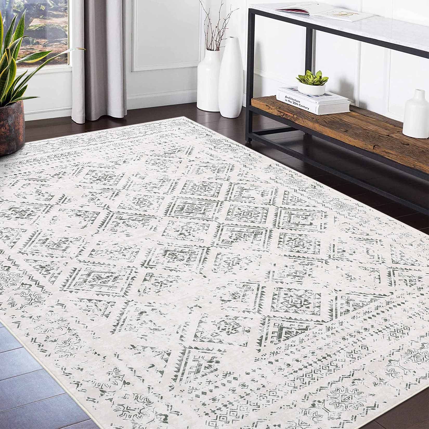 Garvee YXY-LO-PHO-14JIPUXK 6 x 9 (ft) Loomed Polyester Beige Rectangular Indoor Geometric Moroccan Machine washable Area rug