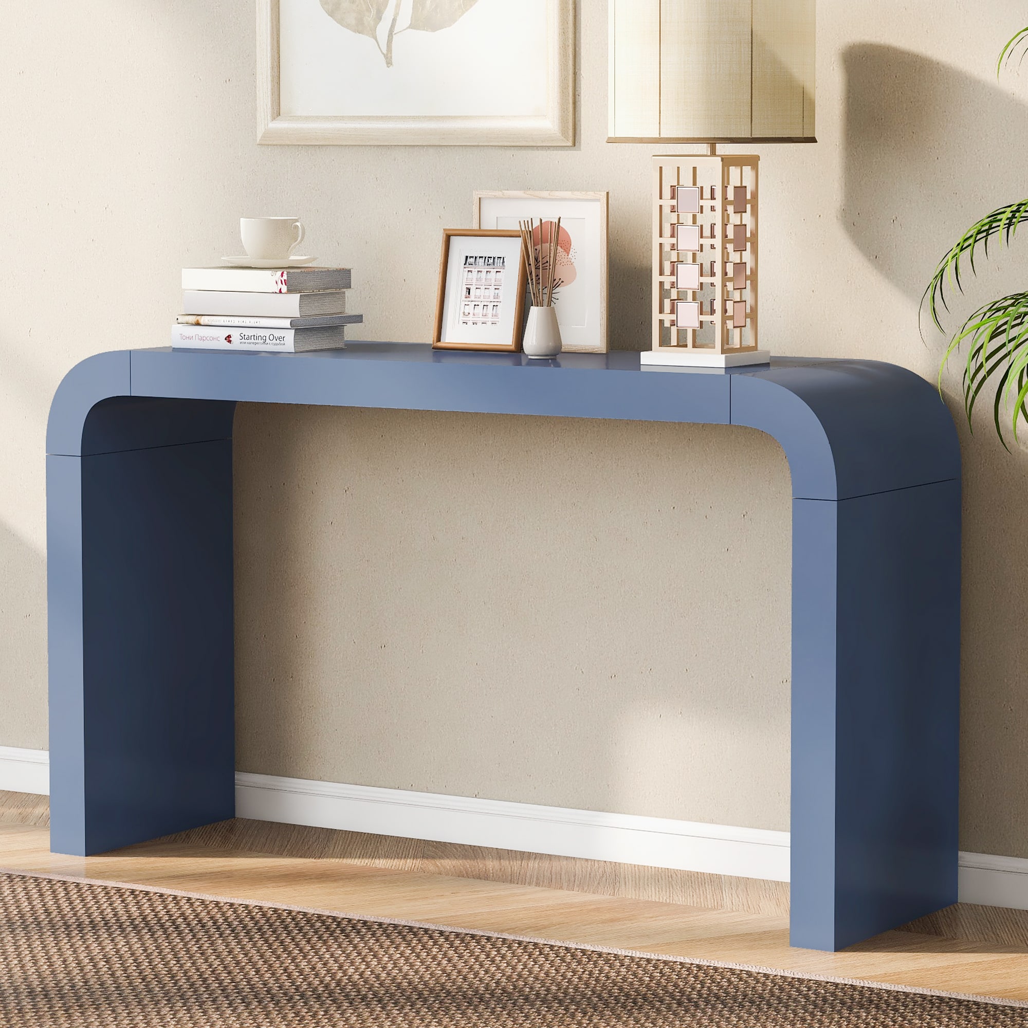 ModernLuxe N711P213374V Minimalist Acacia Vneer Entryway Table with Two LegsStylish and Elegant DesignSuitable for Narrow Spaces and Living Rooms Entrances Balconies Study