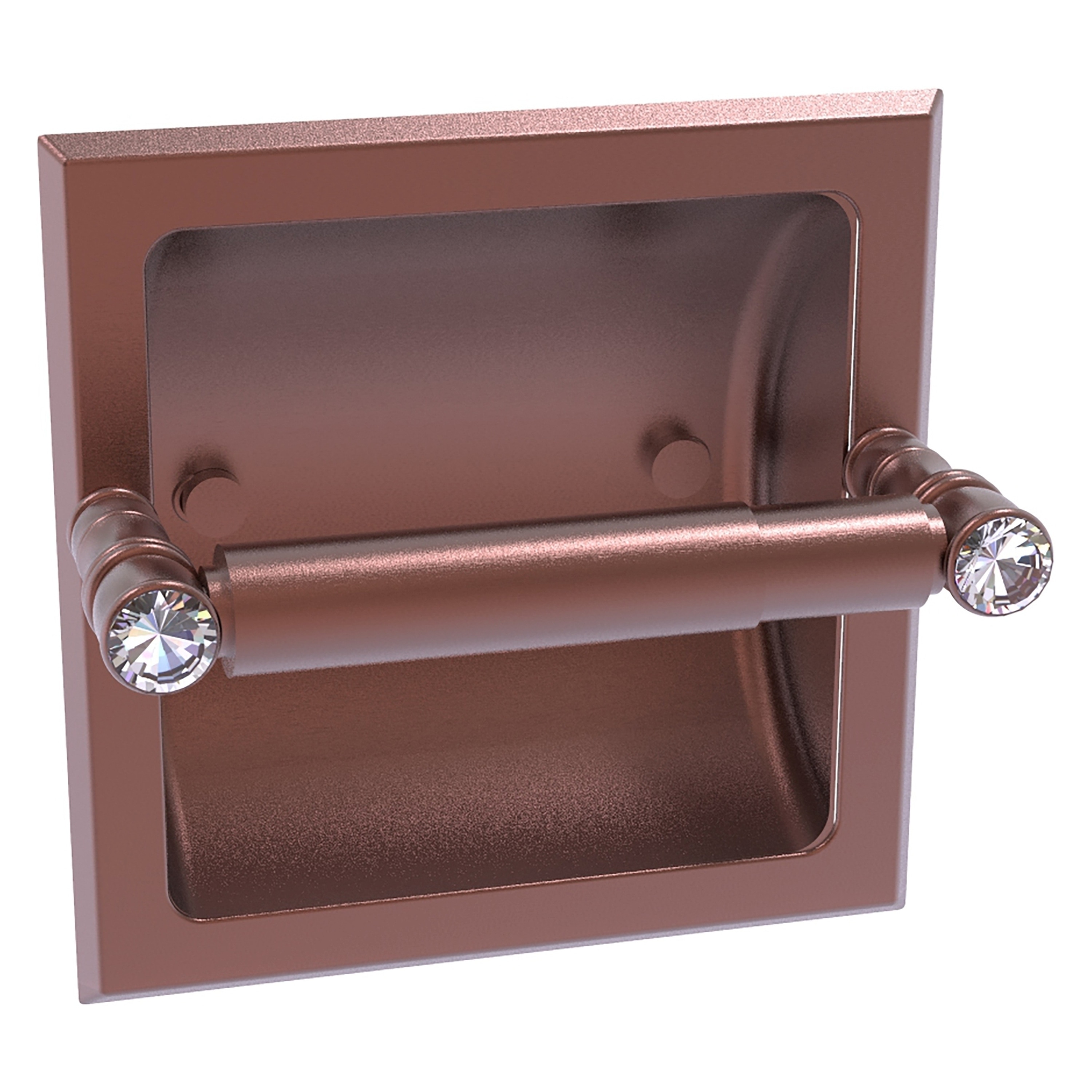 Allied Brass CC-24C-CA Carolina Crystal Antique Copper Recessed Double post Toilet Paper Holder 1 -Rolls with Storage