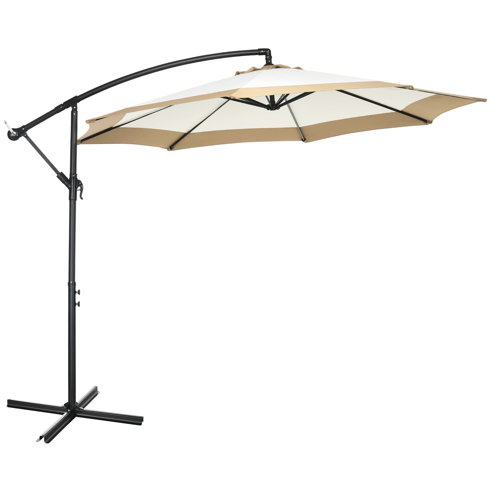 Forclover HYFC-0887NY 10-Feet Steel Brown Crank Cantilever Patio Umbrella with Base