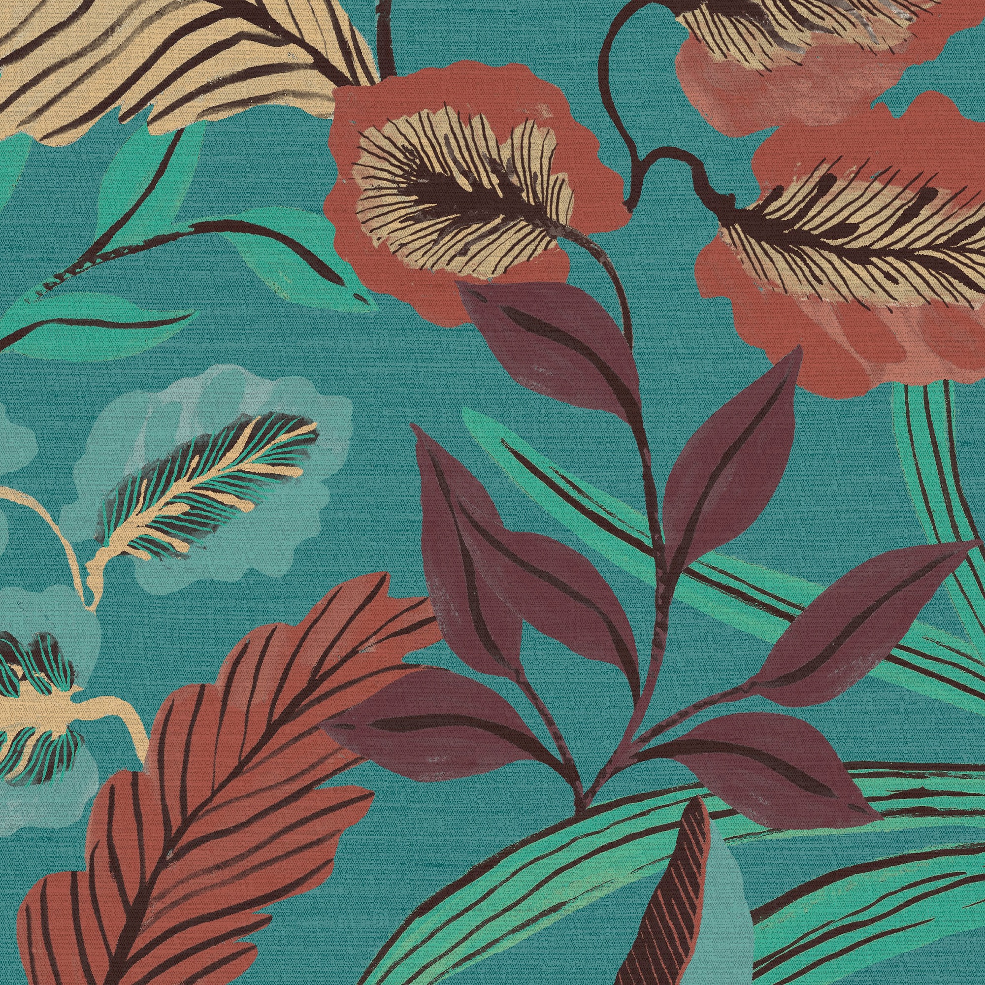 Sublime Paradise Arts Blue Floral Non-Pasted Vinyl Wallpaper
