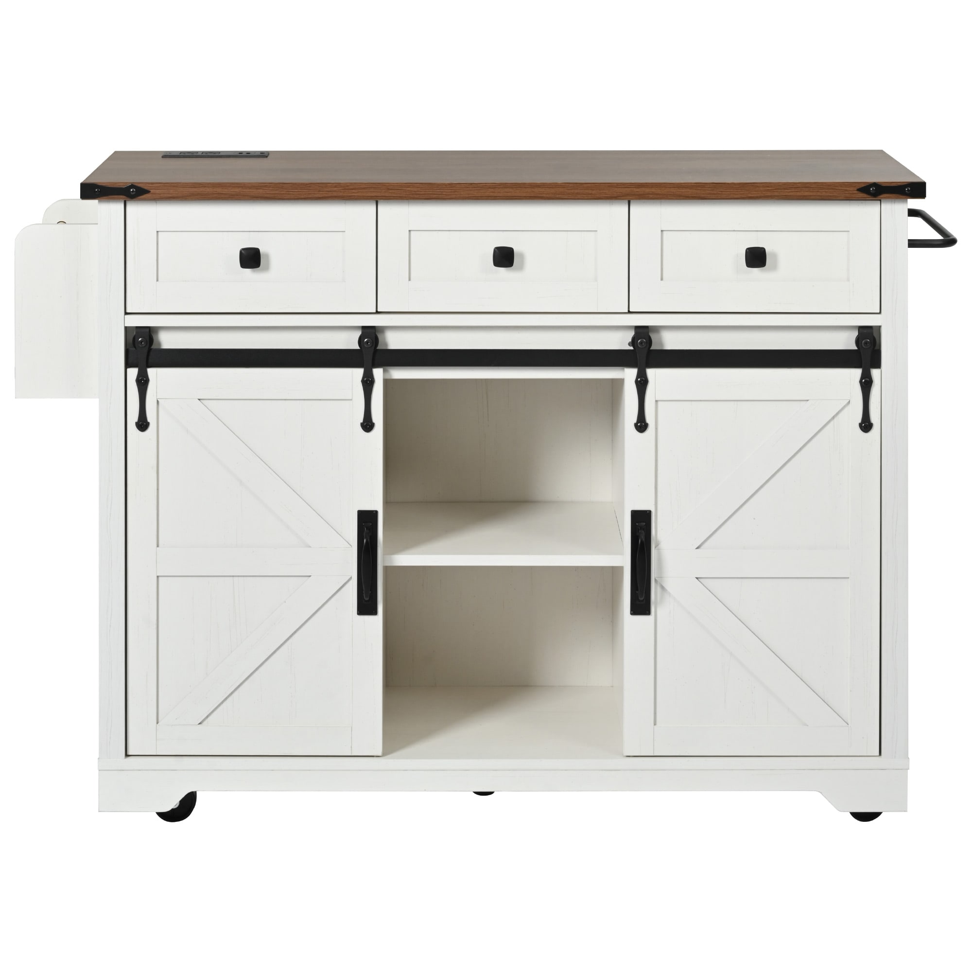White MDF Base with MDF Wood Top Rolling Kitchen Island ( 17.7-in x 54-in x 37-in ) | - Kahomvis KK-QPO2-W