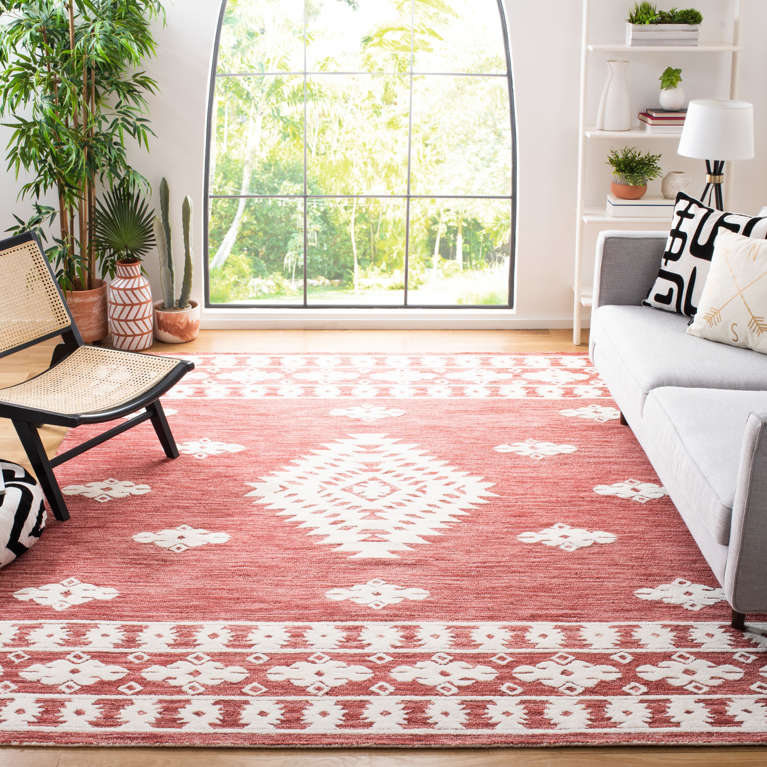 Ivory and Rust Handmade Tufted Wool Area Rug 9' x 12'