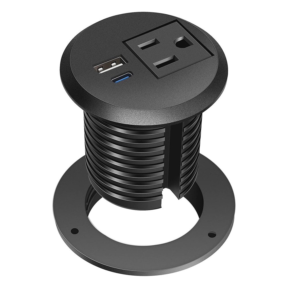 Etokfoks  Desktop Power Grommet 2 in USB C PD 20W Recessed Desk Outlet 1 AC Outlet 1 USB A Port 6 ft Cable ETL Listed Round Low Profile
