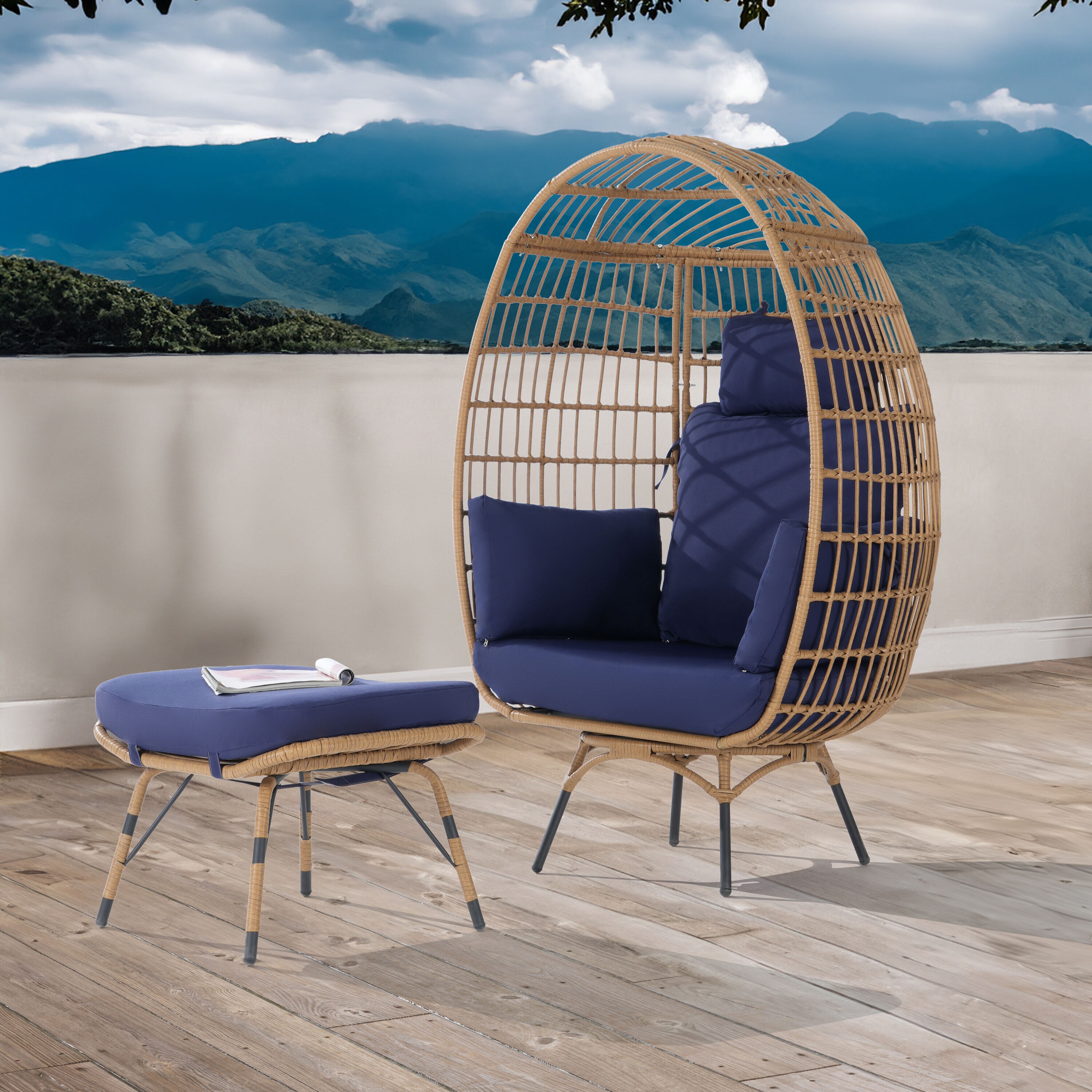 SANSTAR L-RJDC65NY-AD 2 -Piece Wicker Patio Conversation Set with Blue Cushions