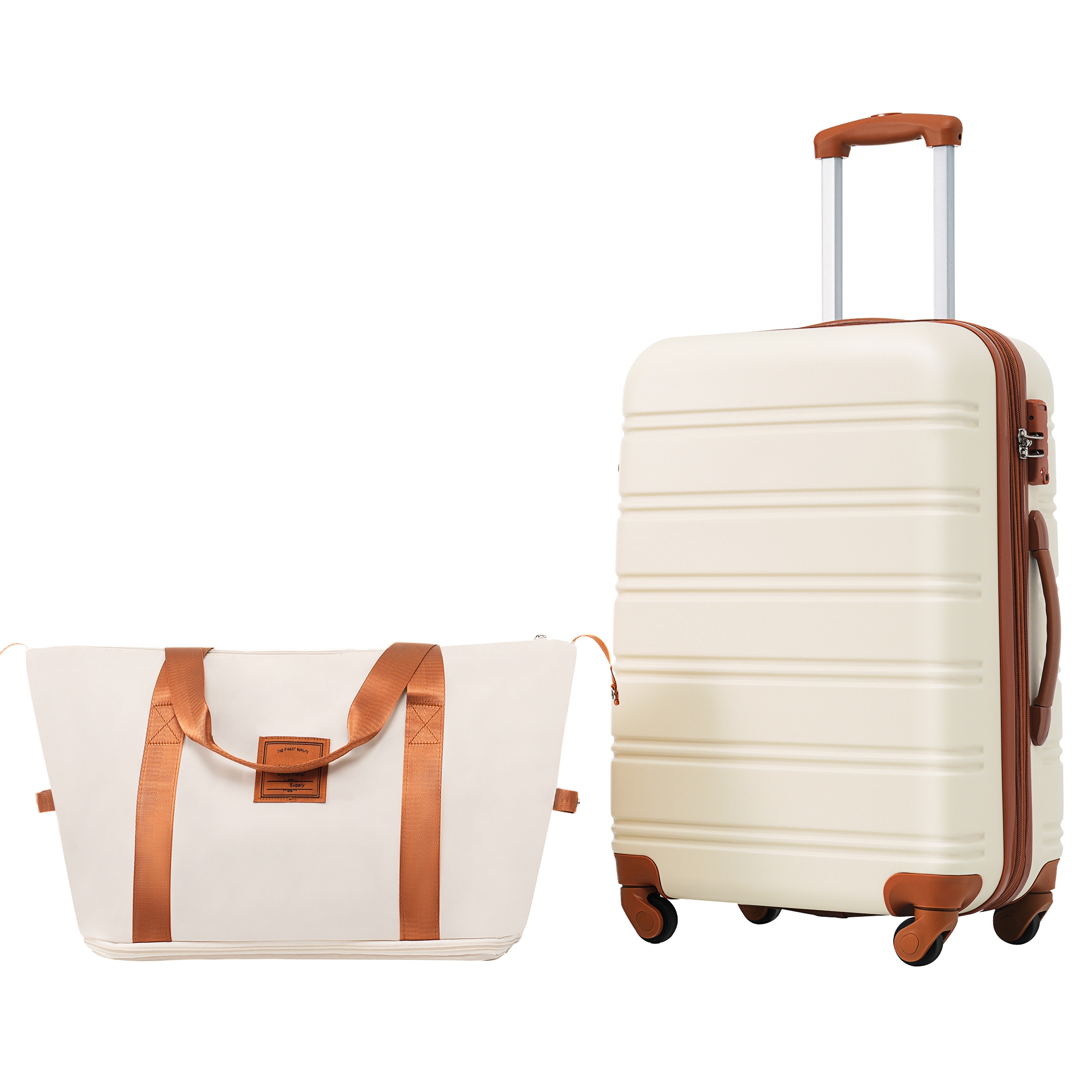 Flynama L-309432AAK 15.8'' x 10.2'' x 24.5'' White+Brown Plastic Hardshell Suitcase set