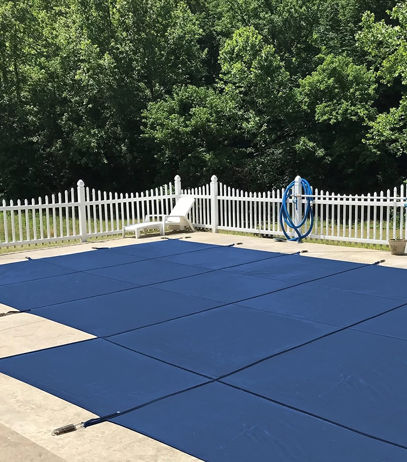 Mesh Blue Safety Cover for 20 ft. x 40 ft. Rectangle in Ground Pool with 4 ft. x 8 ft. Right Step with 1 ft. Offset