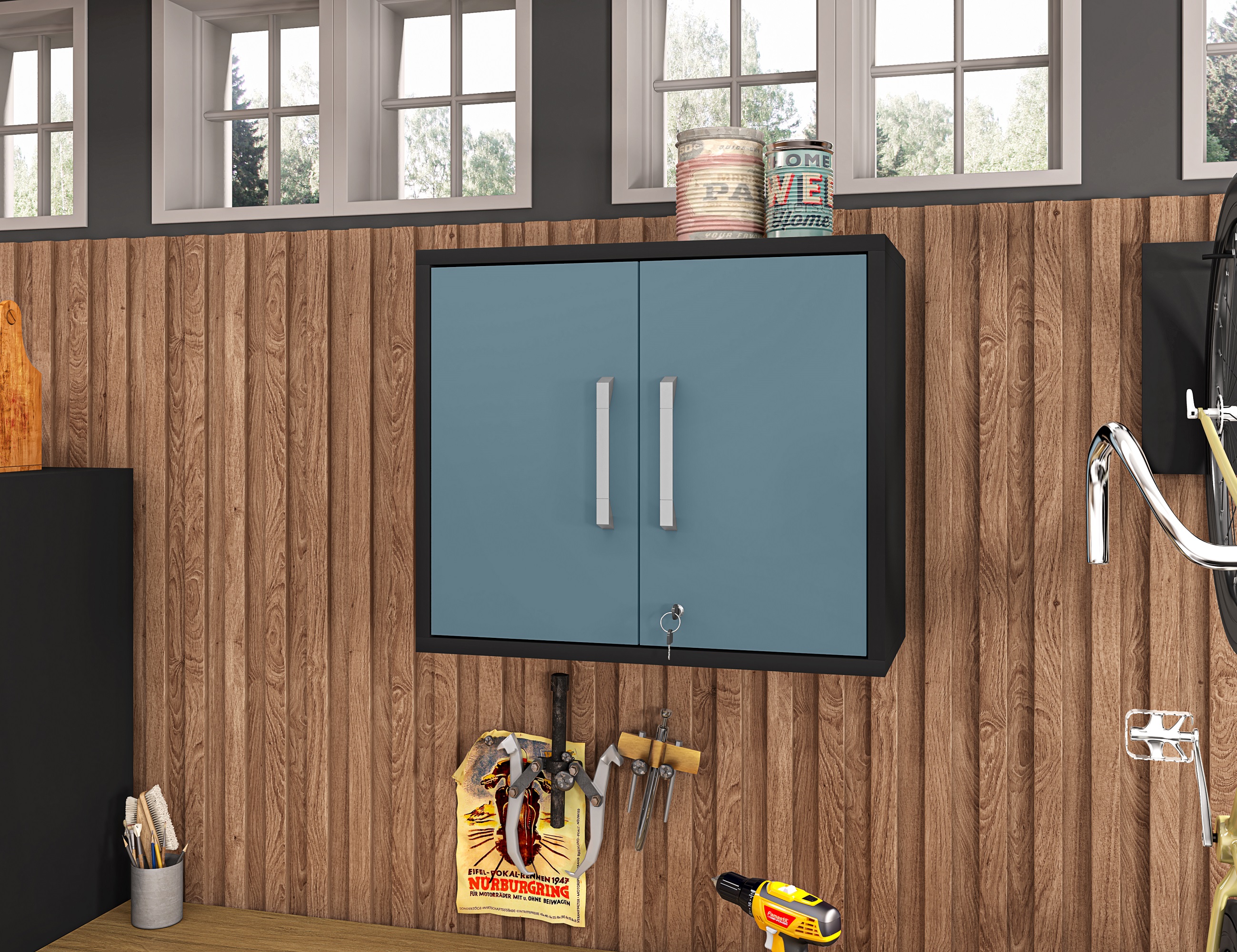 Manhattan Comfort 251BMC83 Eiffel 28.35-Inches W x 25.59-Inches H x 14.96-Inches D Wall-mounted Composite wood Garage Cabinet in Blue