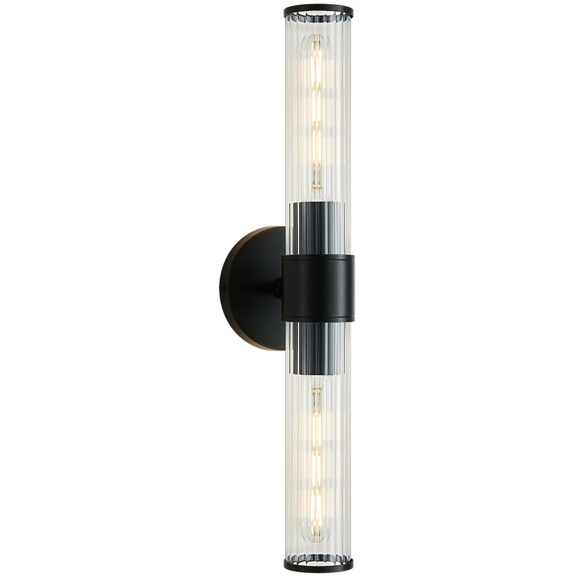 Lanmate  2 Light Brushed Black Wall Sconces Bathroom Vanity Wall Light With Threaded Glass Tube 19.84 Inch