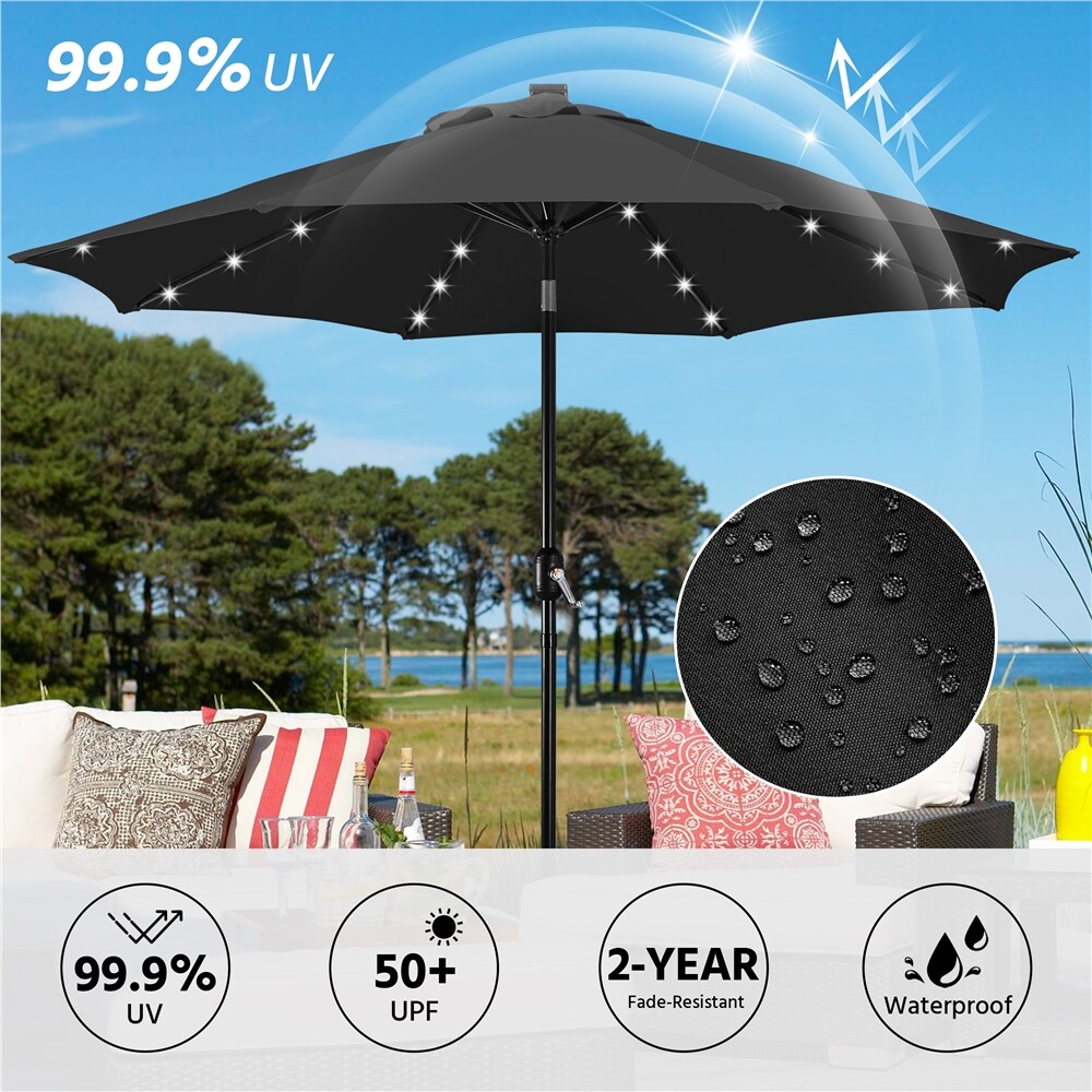 Yaheetech 9FT Black LED Patio Umbrella with Solar Led Lights Push ...