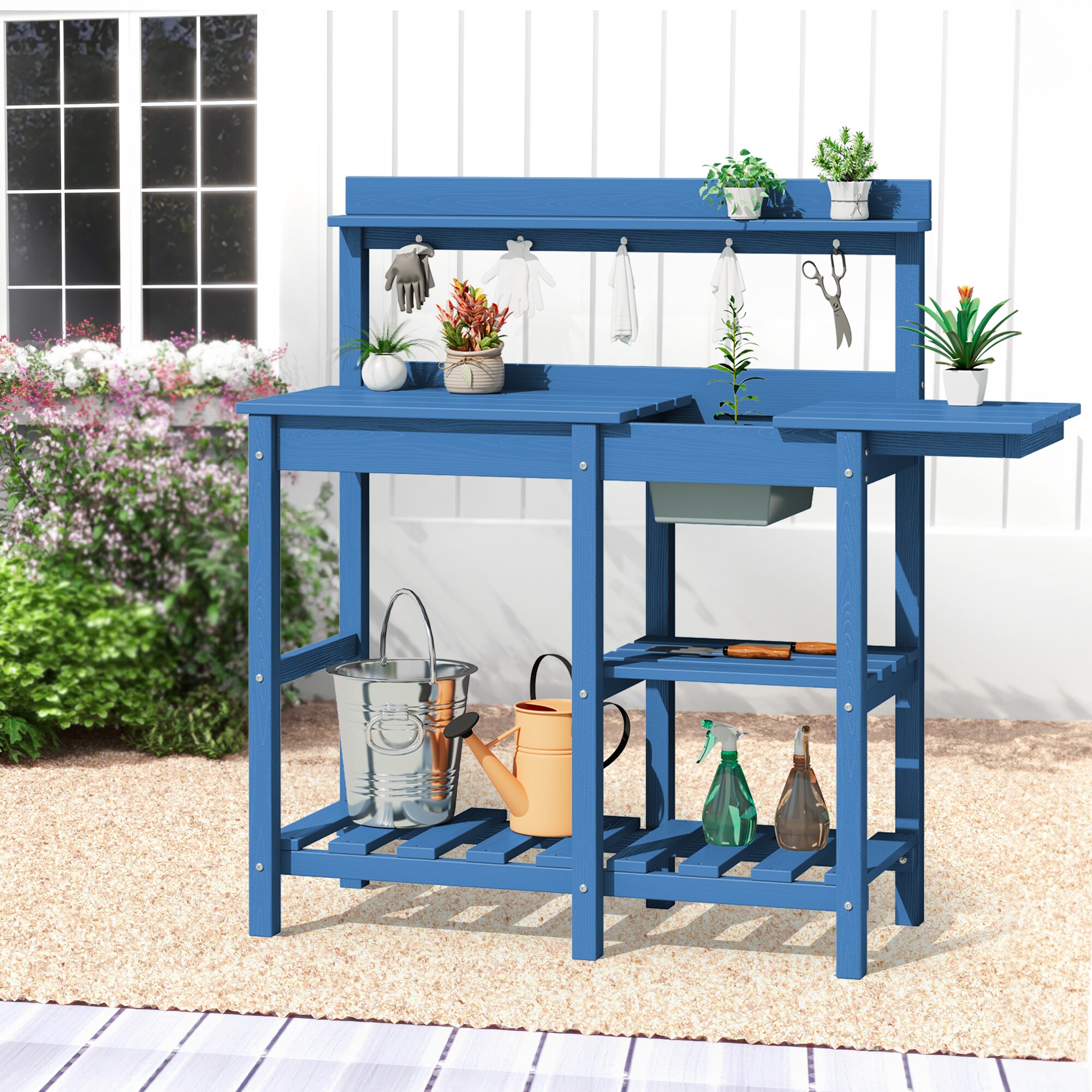 JEAREY PEYYGZT-NY Ourdoor Garden Potting Bench Table Work Bench 40.94-in x 47.24-in x 16.93-in Navy Potting Bench