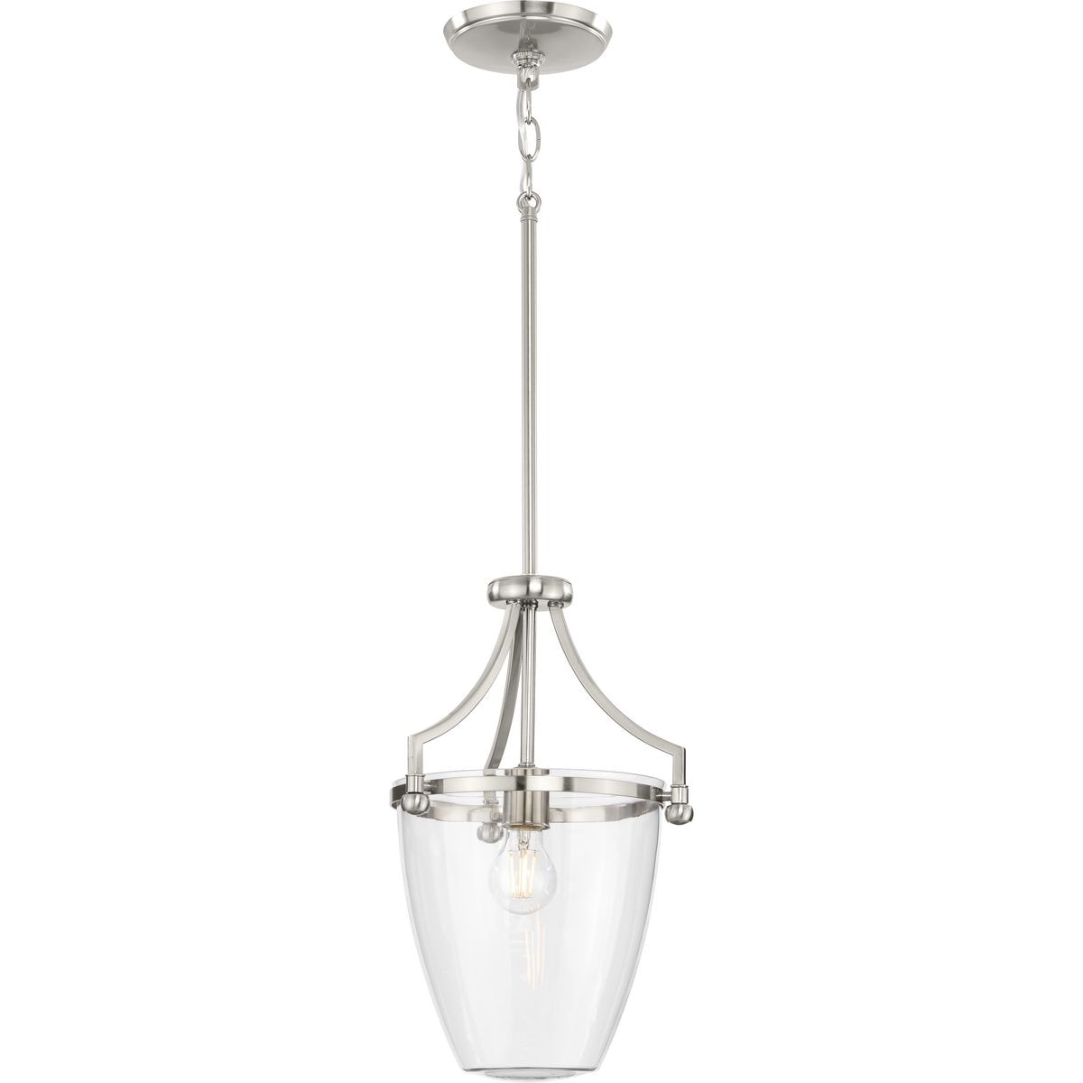Progress Lighting P500360-009 Parkhurst 1 -Light Brushed Nickel Transitional Clear glass Cone Medium Hanging Pendant light