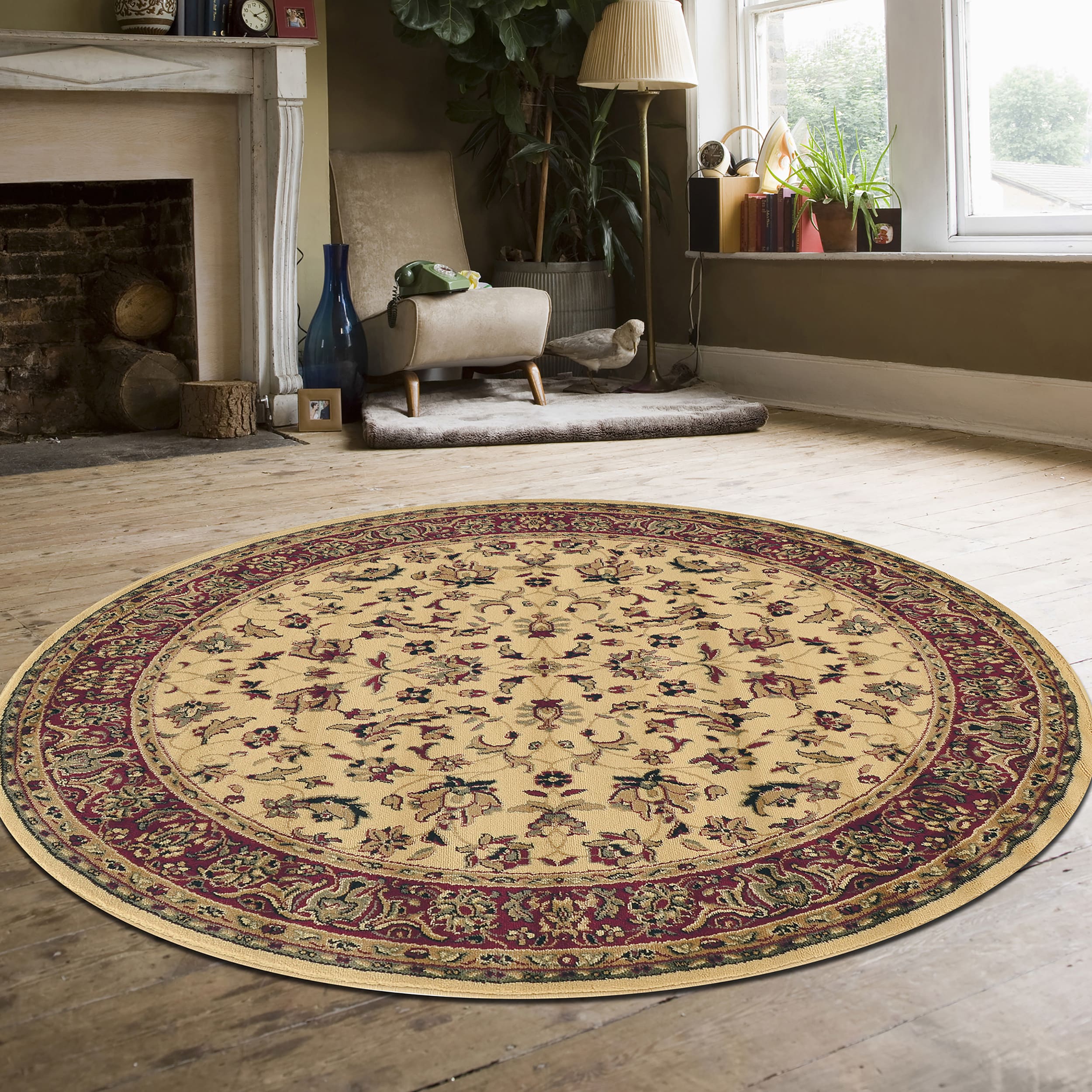 Radici USA 953/1326/IVORY Castello 5 x 5 (ft) Polypropylene Ivory Round Indoor Floral/Botanical Oriental Area rug