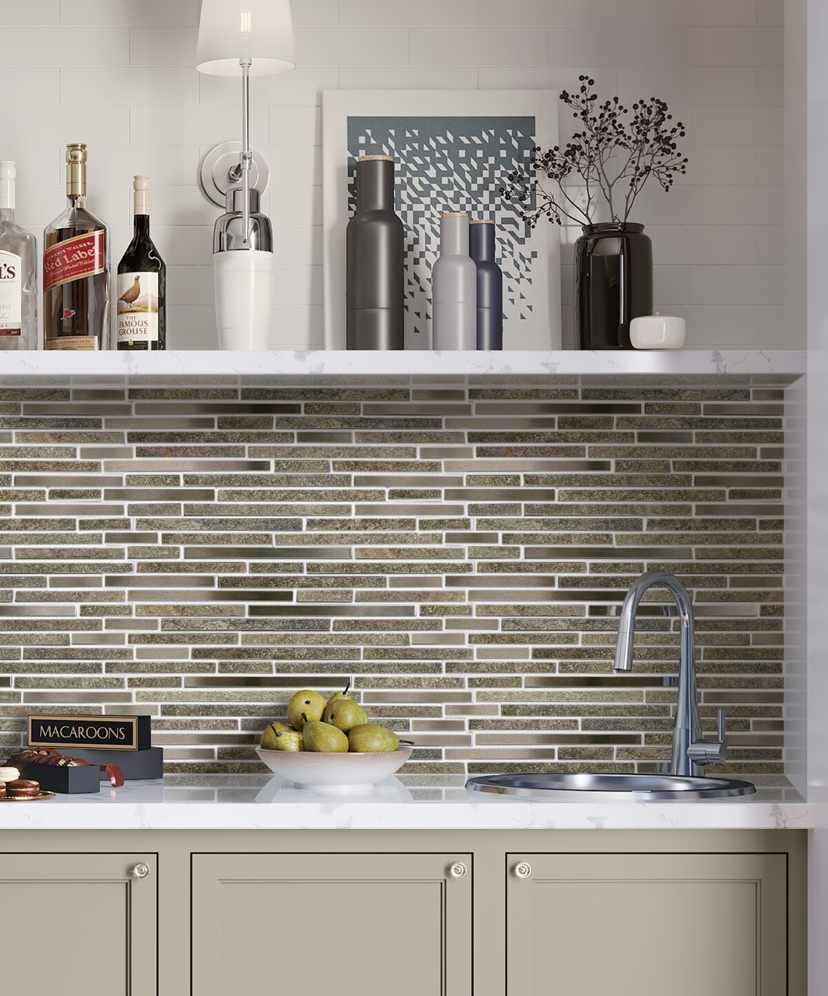 Apollo Tile Waterfall Gray 12-in x 12-in Polished Glass; Metal; Stone Travertine Linear Cement Look Wall Tile (4.83-sq. ft/ Carton)