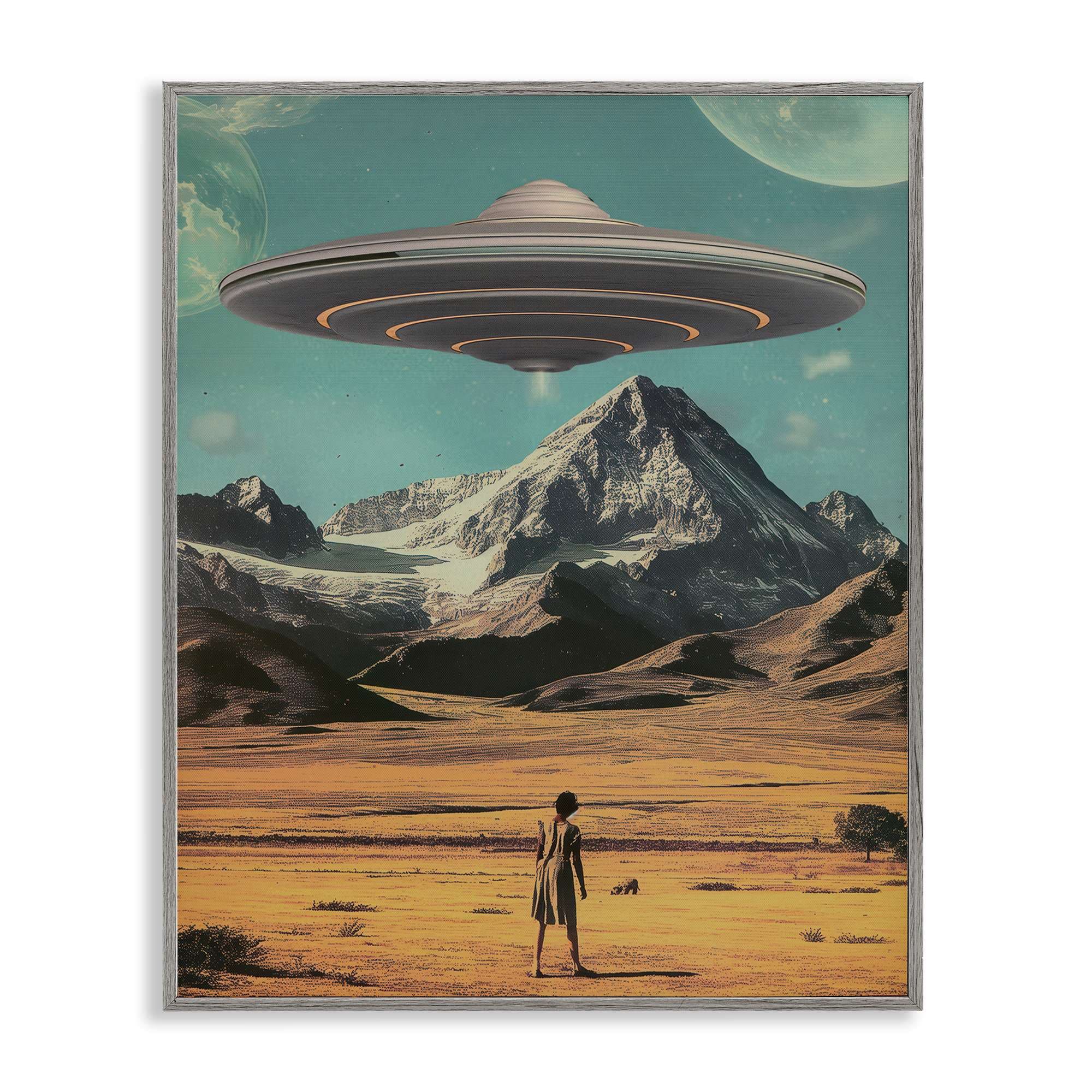 Stupell Industries BT-293-GFF-24X30 Woman with Overhead UFO Framed Giclee design by Wumples