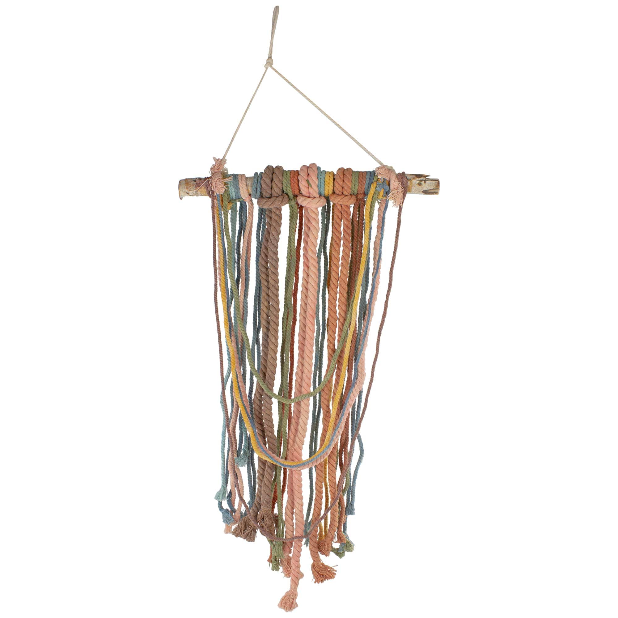 Knotted Rope on Birch Branch Hanging Wall Decoration - 42 inch x 18 inch  - Multicolor