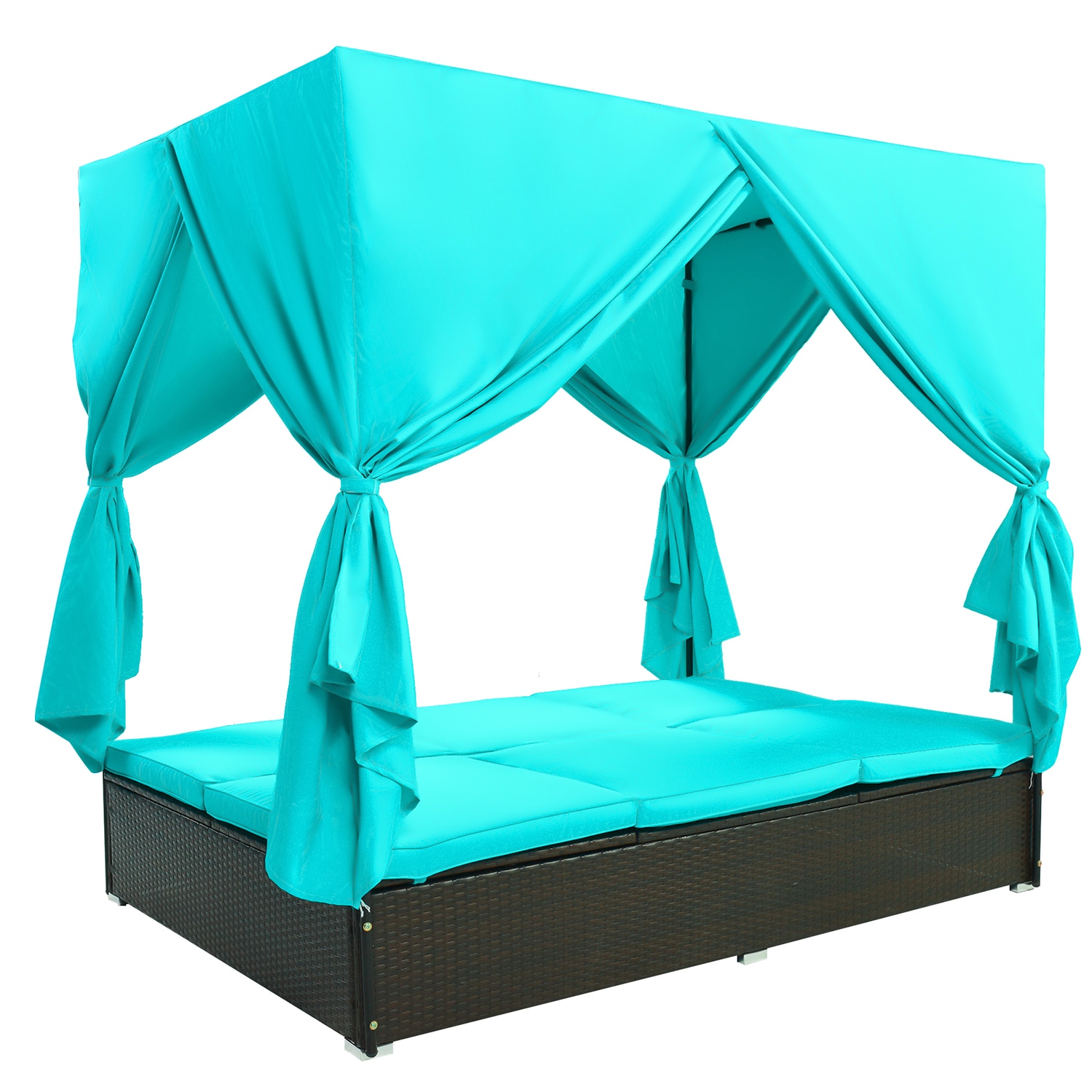 Bybafun YA0200190 Wicker Outdoor Daybed with Blue Cushions and Rattan Frame