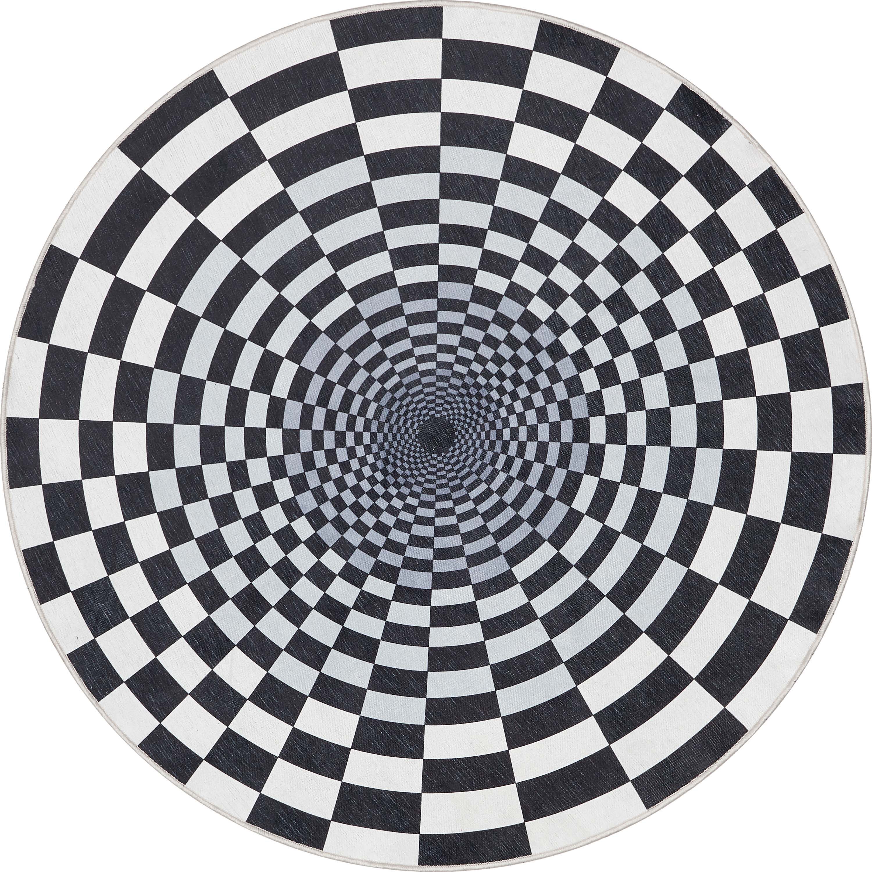 Apollo 3'3" Round Black and Ivory Polyester Chenille Area Rug