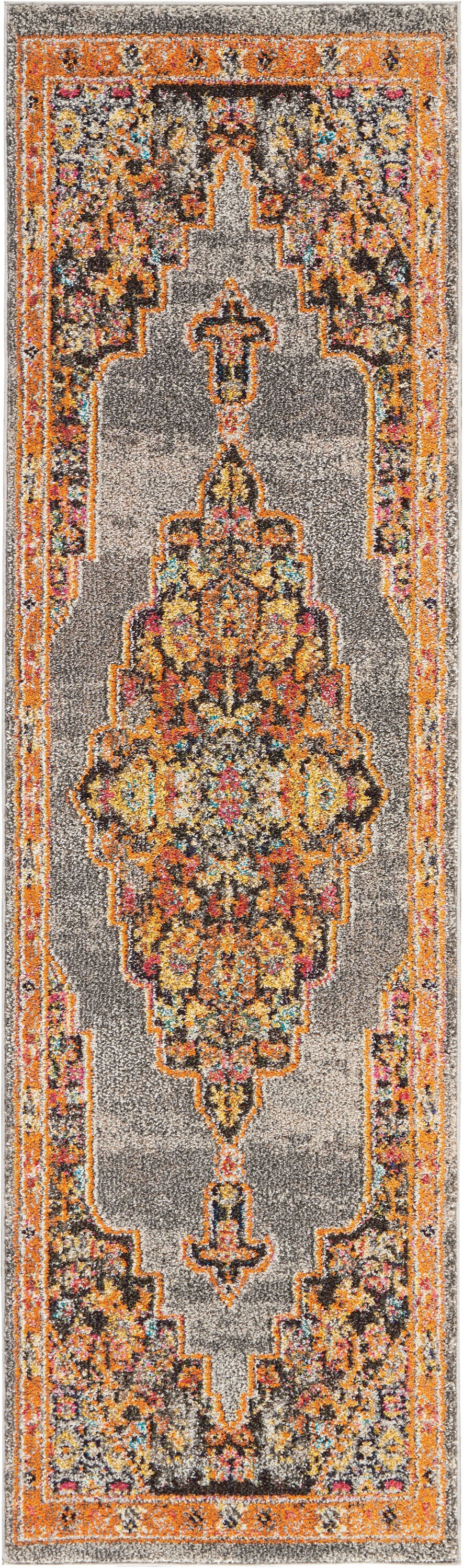 Nourison Passionate Gray and Orange Medallion Runner Rug