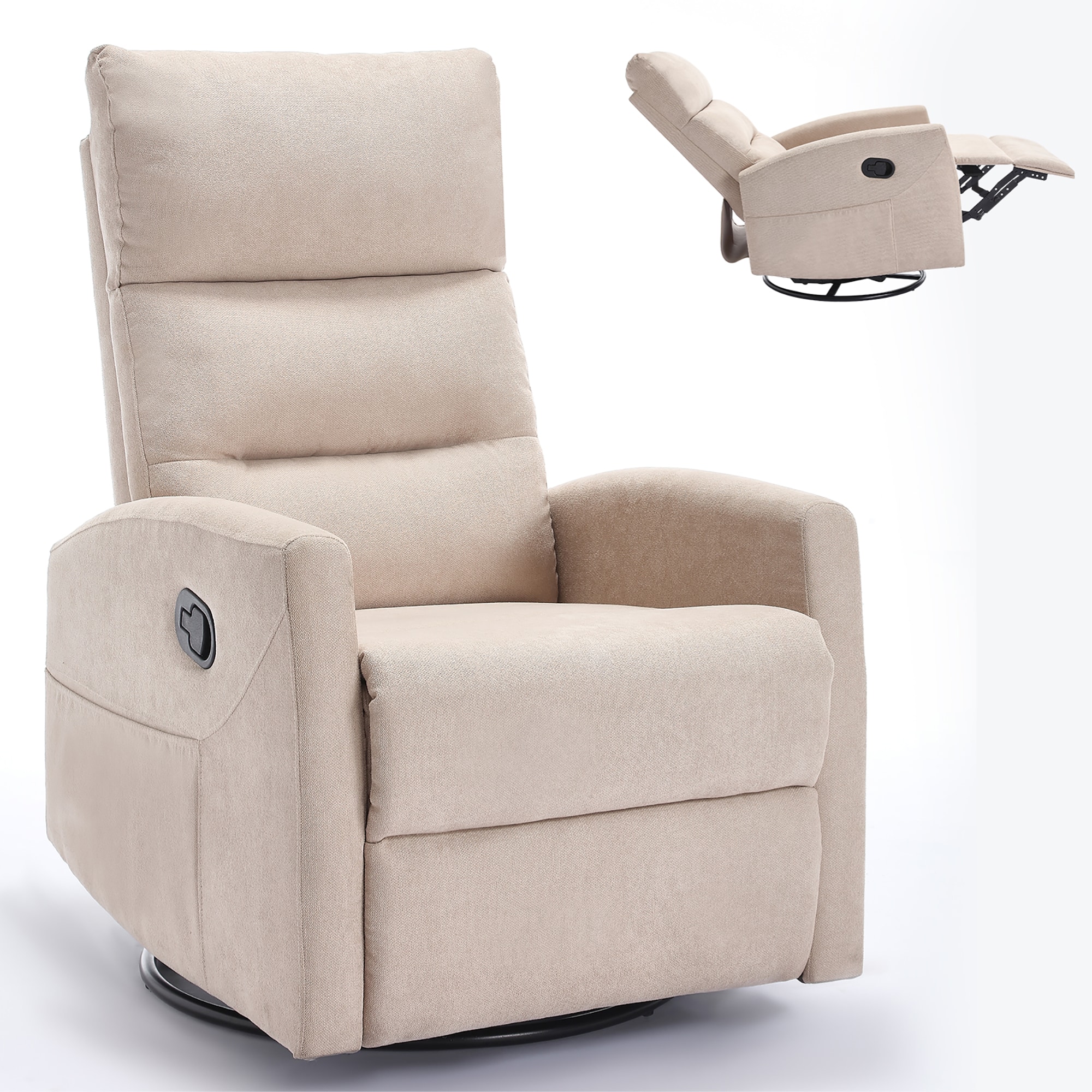 Sumyeg WF-MMER-004 BLACK Manual Recliner Chair with Rocker and Swivel Beige Polyester Upholstered Recliner