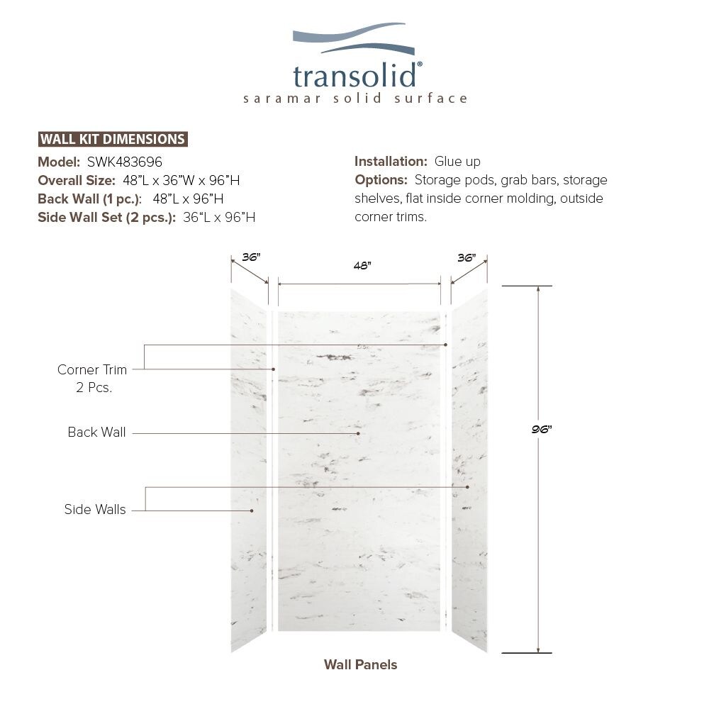 Transolid SWK483696-47V Shower-Wall-Surrounds - View #7