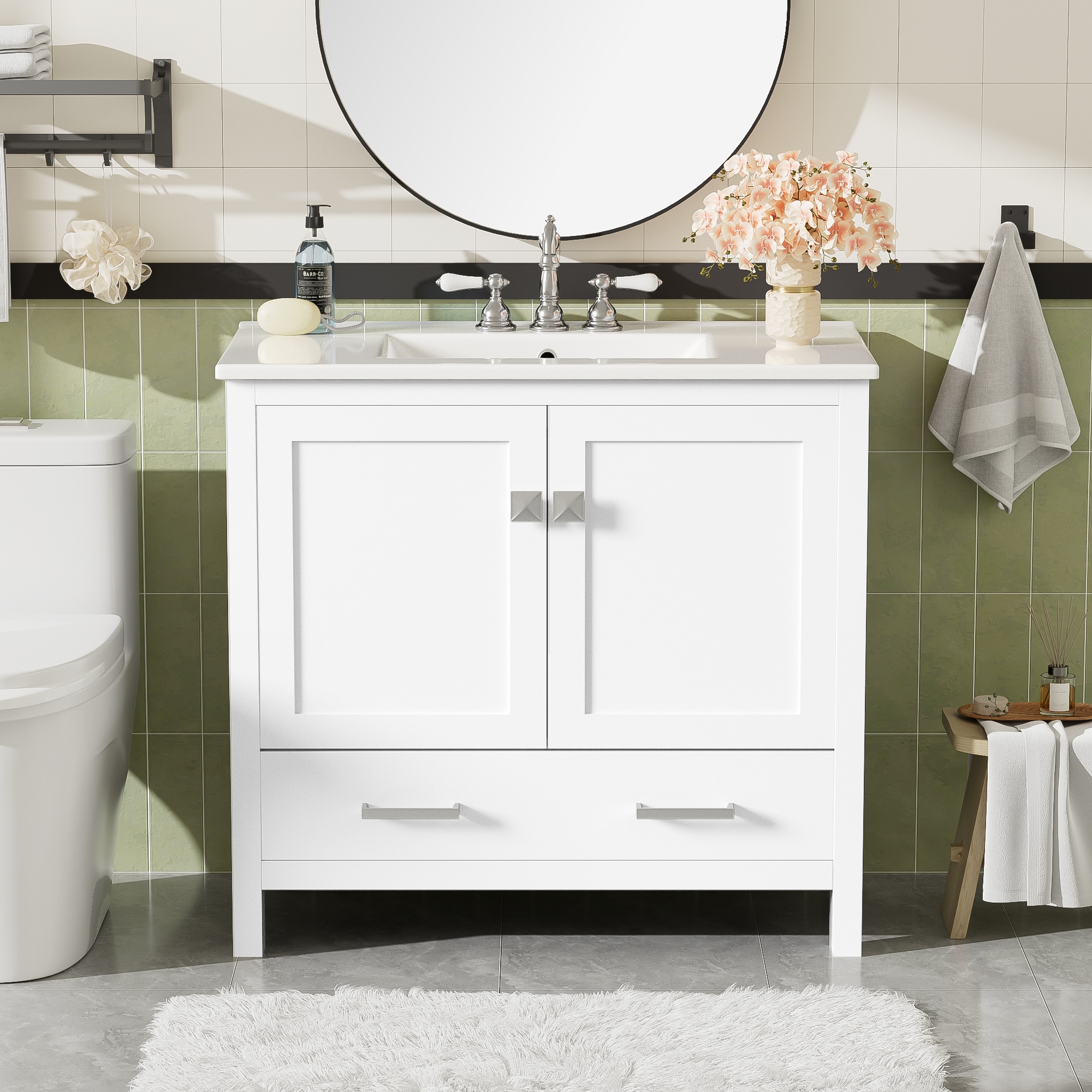 Iseryn 36-in White Undermount Single Sink Bathroom Vanity with White Ceramic Top