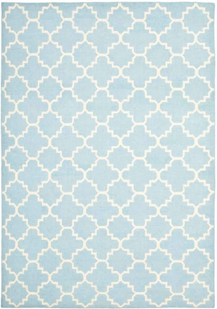 Safavieh DHU554B-5 Dhurries Malina 5 x 8 (ft) Wool Light Blue/Ivory Rectangular Indoor Trellis Coastal Area rug