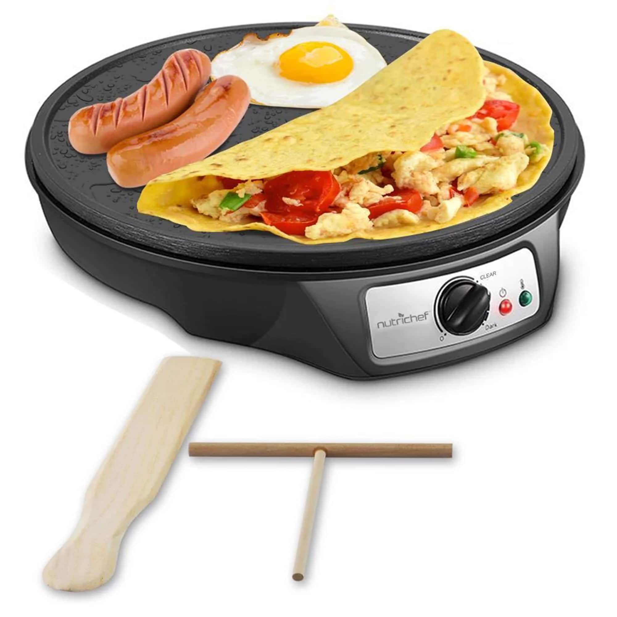 NutriChef PCRM12.V7 Electric Nonstick Griddle Crepe Injera Maker Hot Plate Cooktop  Black