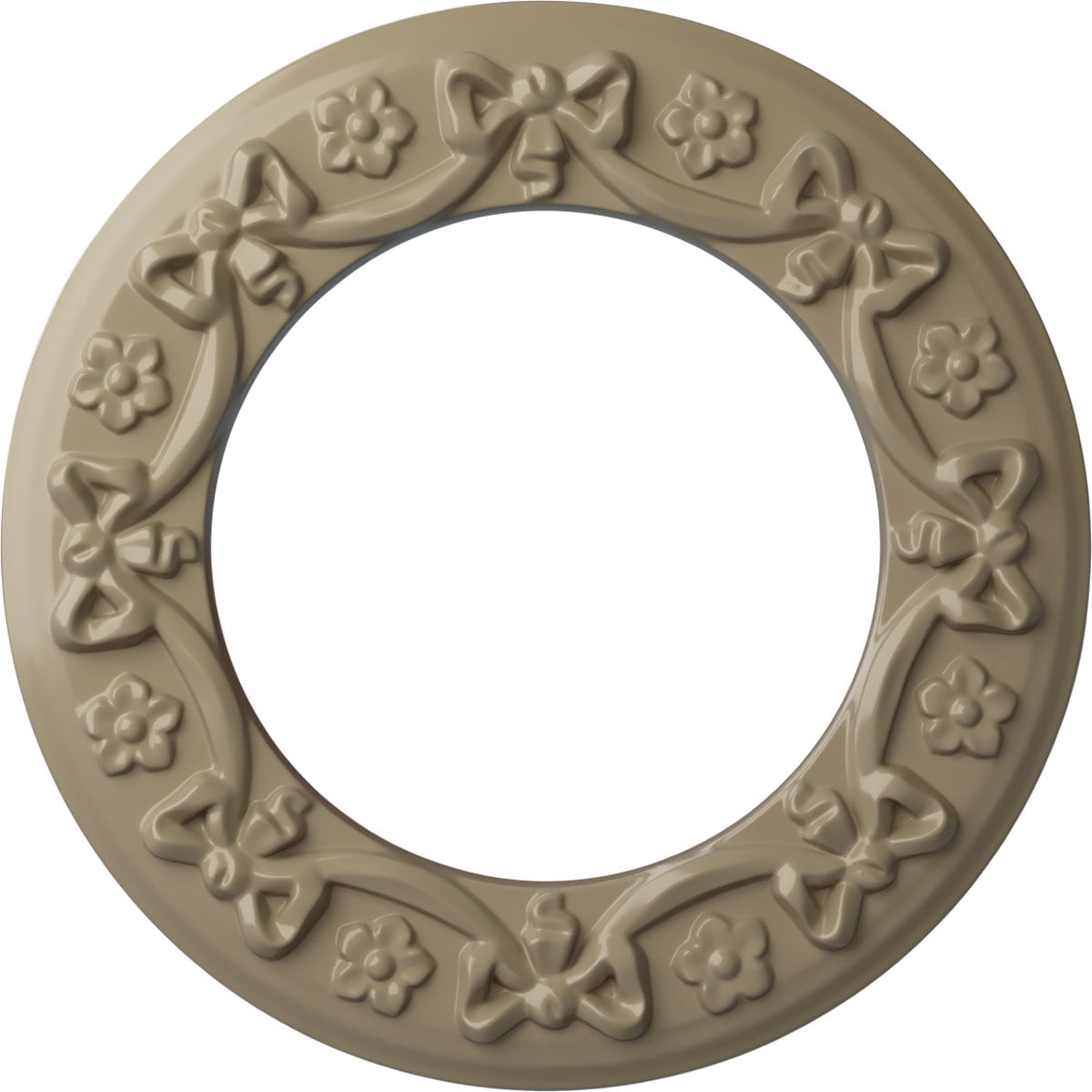 Ekena Millwork CM12RIGDF Ribbon with Bow 12.25-in W x 12.25-in L Painted Gobi Desert Polyurethane Whole Ceiling Medallion