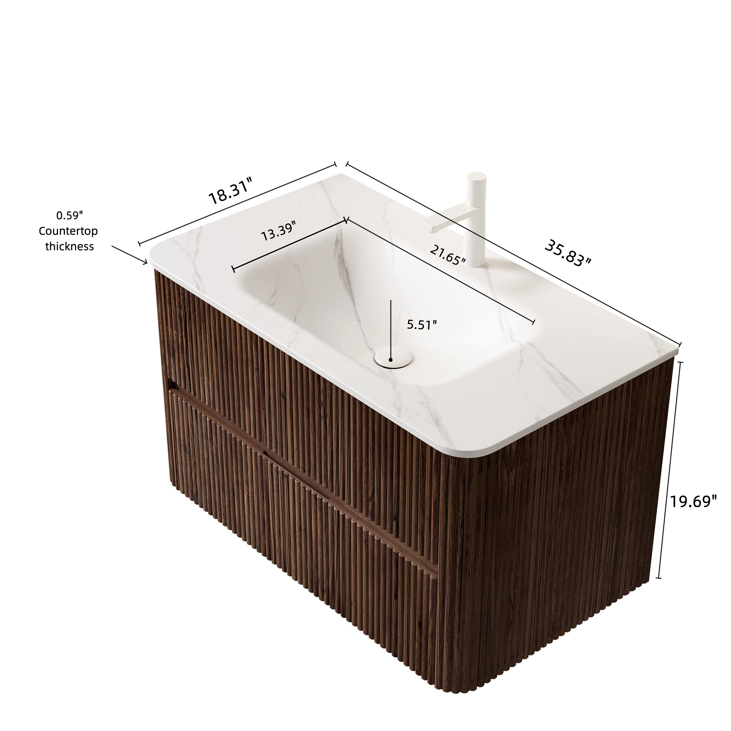 Vynxaria 36-in Carrara White Integrated Single Sink Floating Bathroom ...