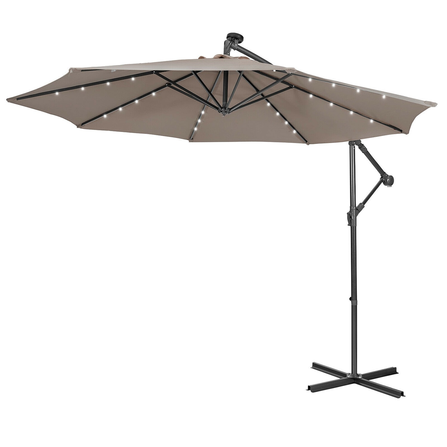 WELLFOR TDG10194CF 10-Feet Steel Brown Cantilever Patio Umbrella with Lights and