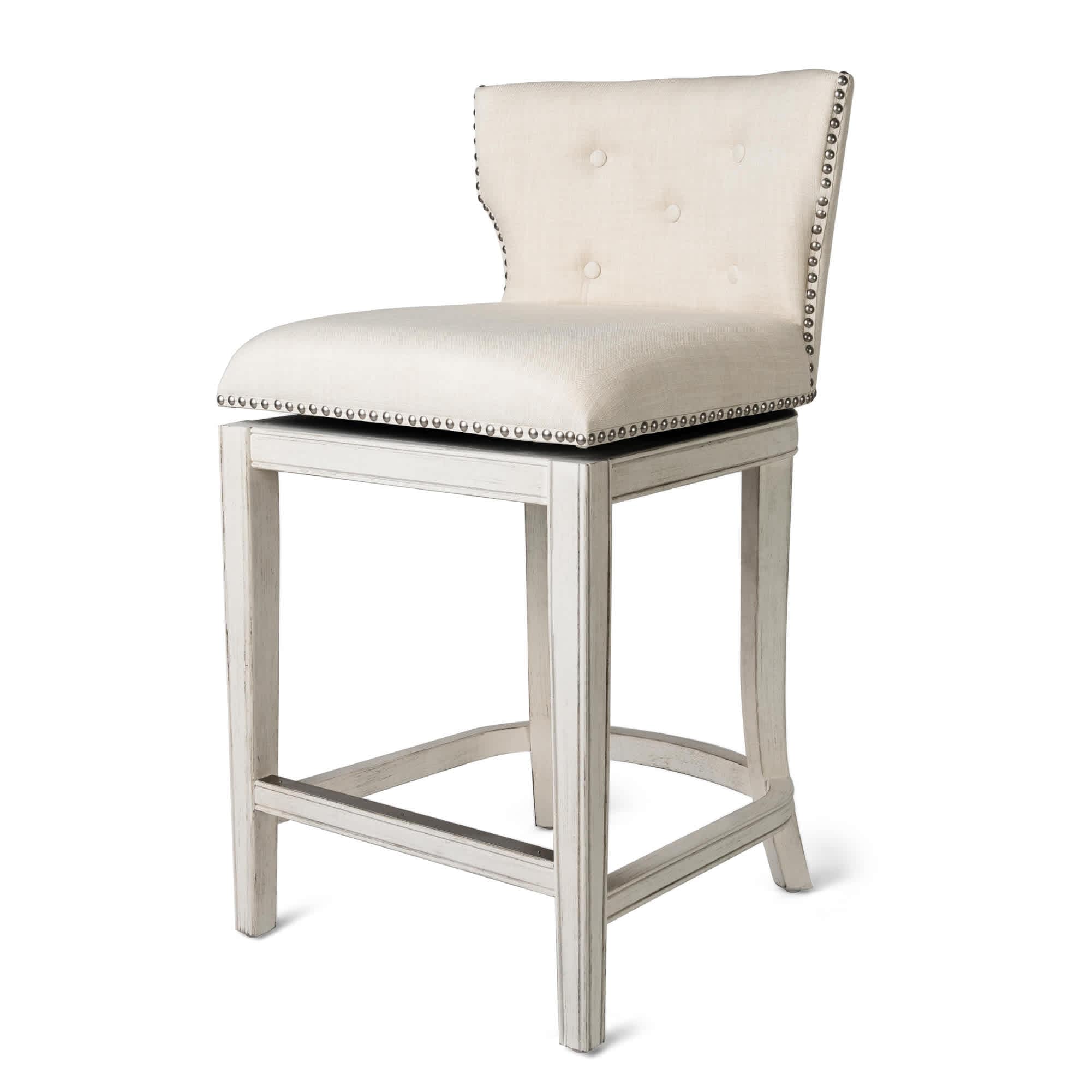 Maven Lane ML100517-FCS-WT Hugo 26 Inch High Counter Height Barstool with Low Back in White Oak Finish with Natural Color Fabric Upholstered Seat