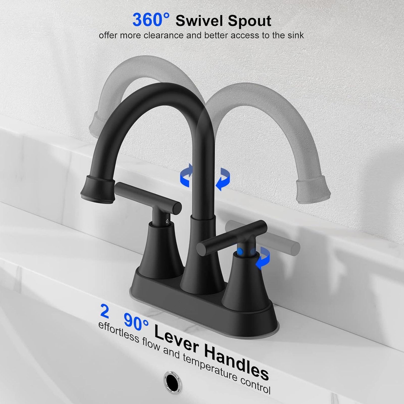 Matte Black Stainless Steel 2-Handle High-Arc Bathroom Faucet