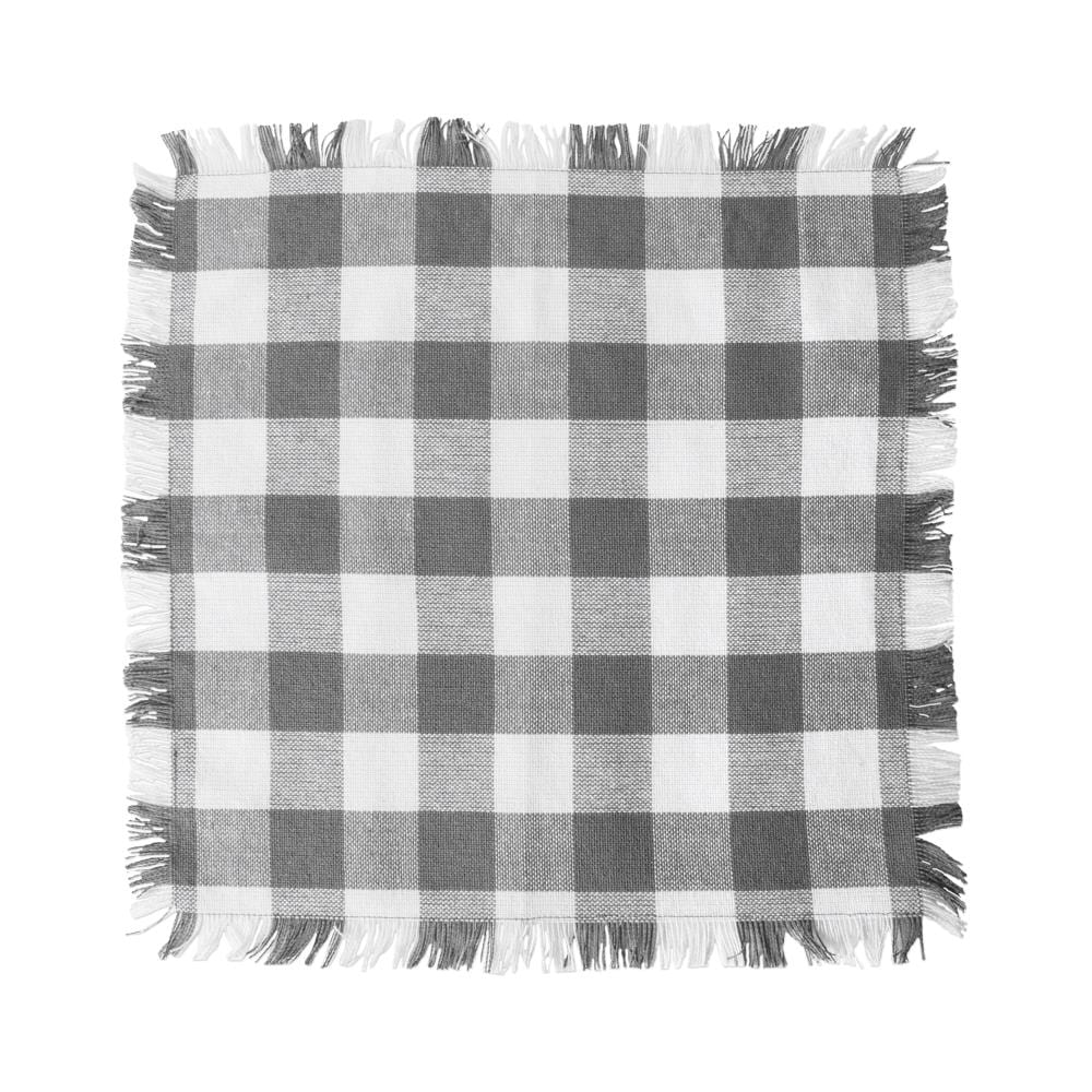 Gray and White Cotton Fringed Checkered Dishcloth Set