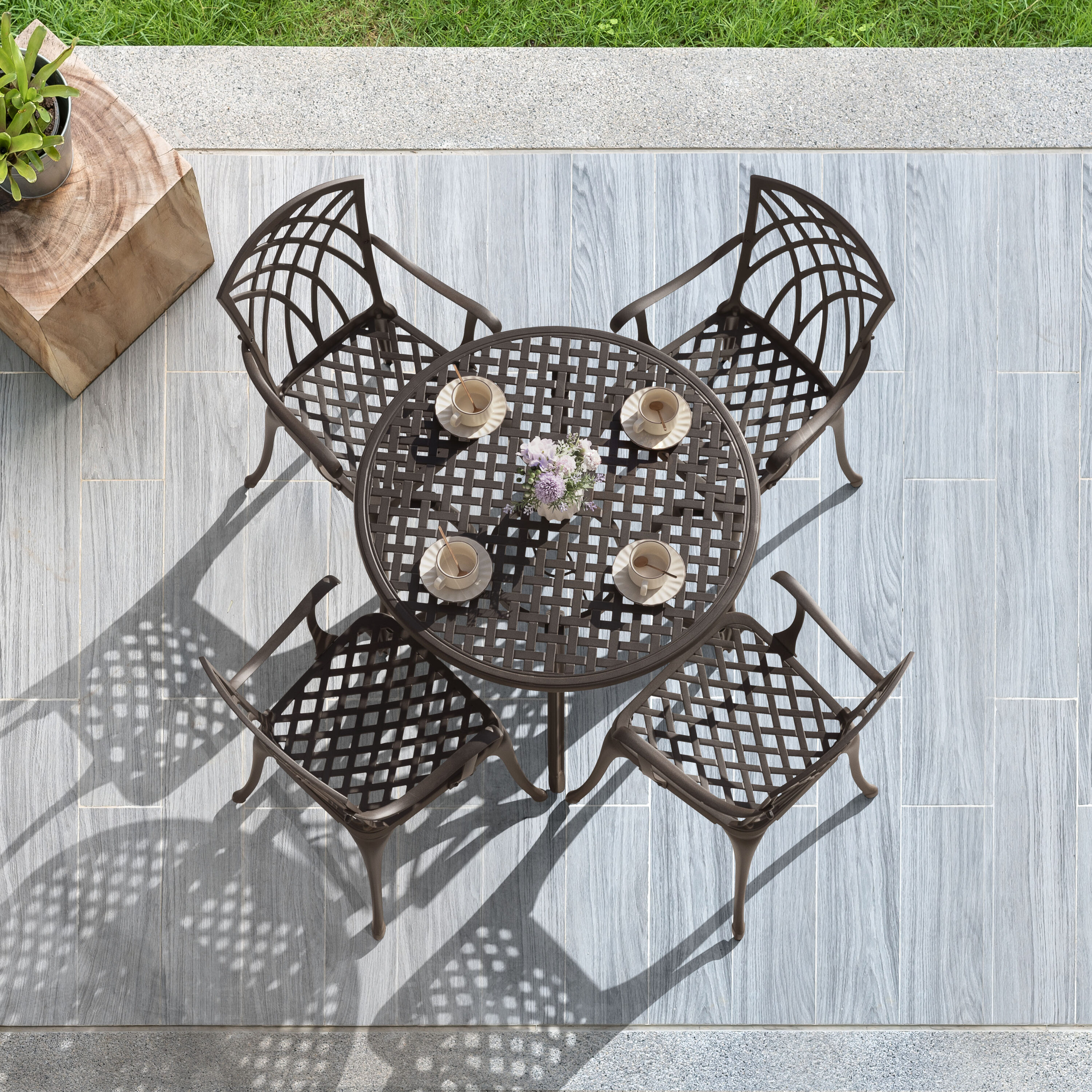 Antique Bronze 5-Piece Cast Aluminum Outdoor Dining Set