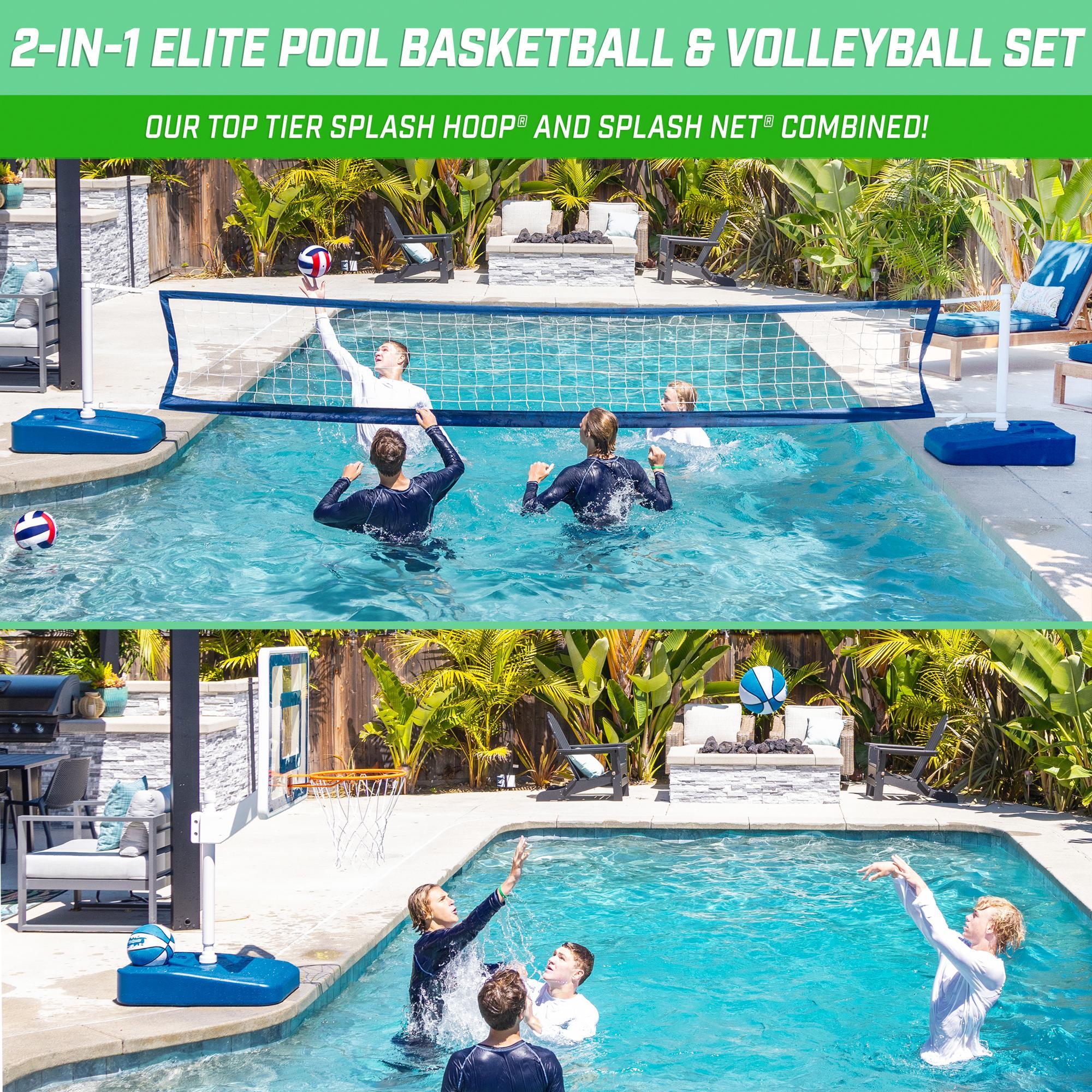 Blue and White Adjustable Metal Pool Basketball and Volleyball Set