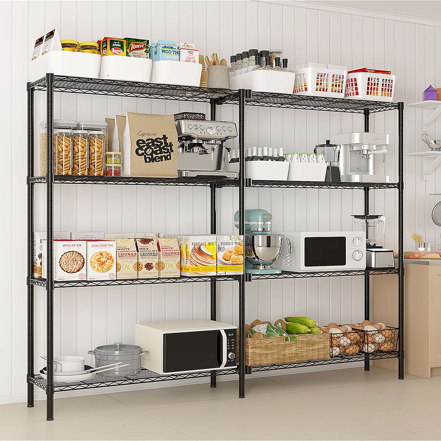 JUSHUA 49 inch W Adjustable Carbon Steel Wire Shelving Unit for Garage Pantry and Kitchen