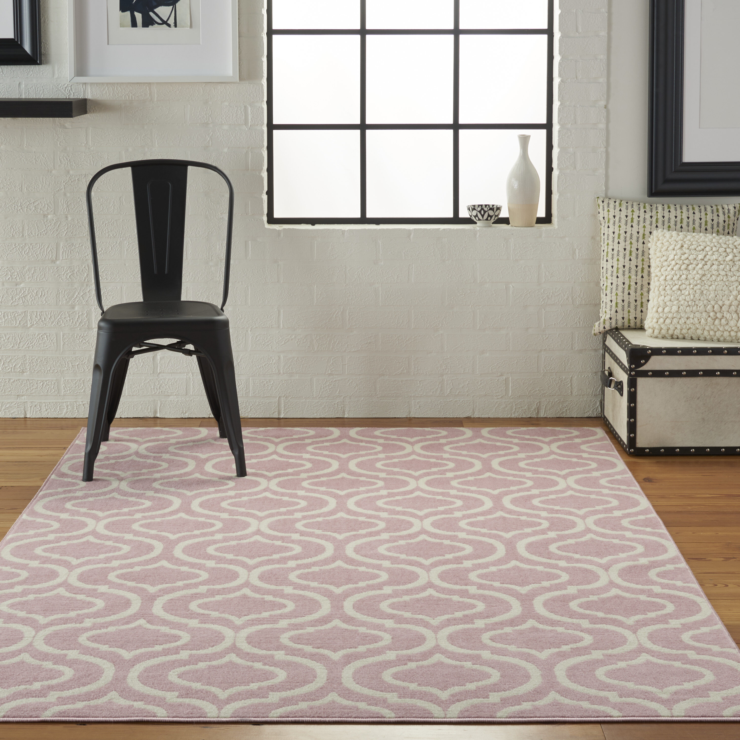 Nourison 99446479907 Jubilant 4 x 6 (ft) Loomed Polypropylene Pink Rectangular Indoor Abstract Farmhouse/Cottage Area rug
