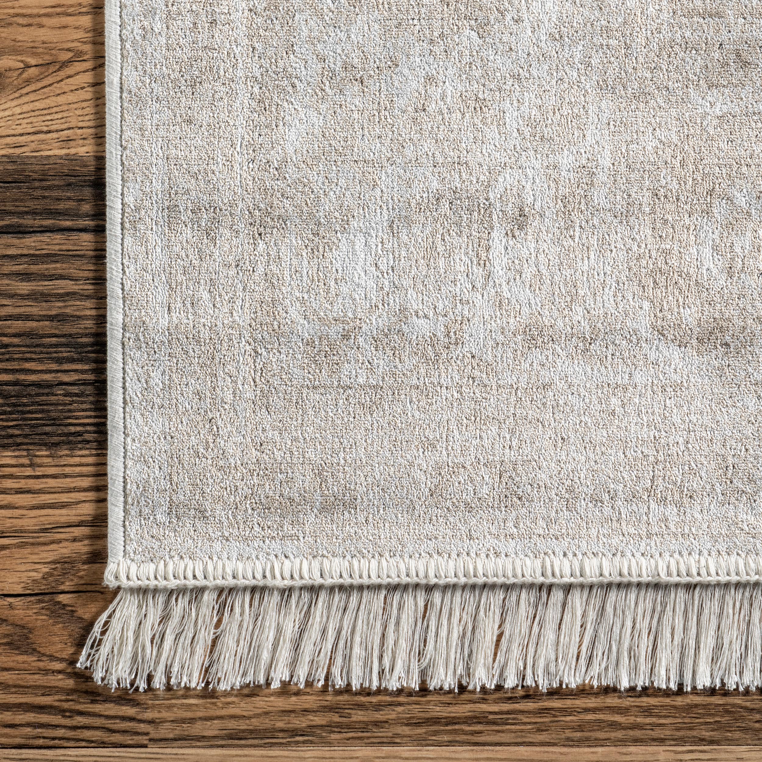 Ivory Floral Rectangular Viscose Area Rug with Fringe, 5' x 8'