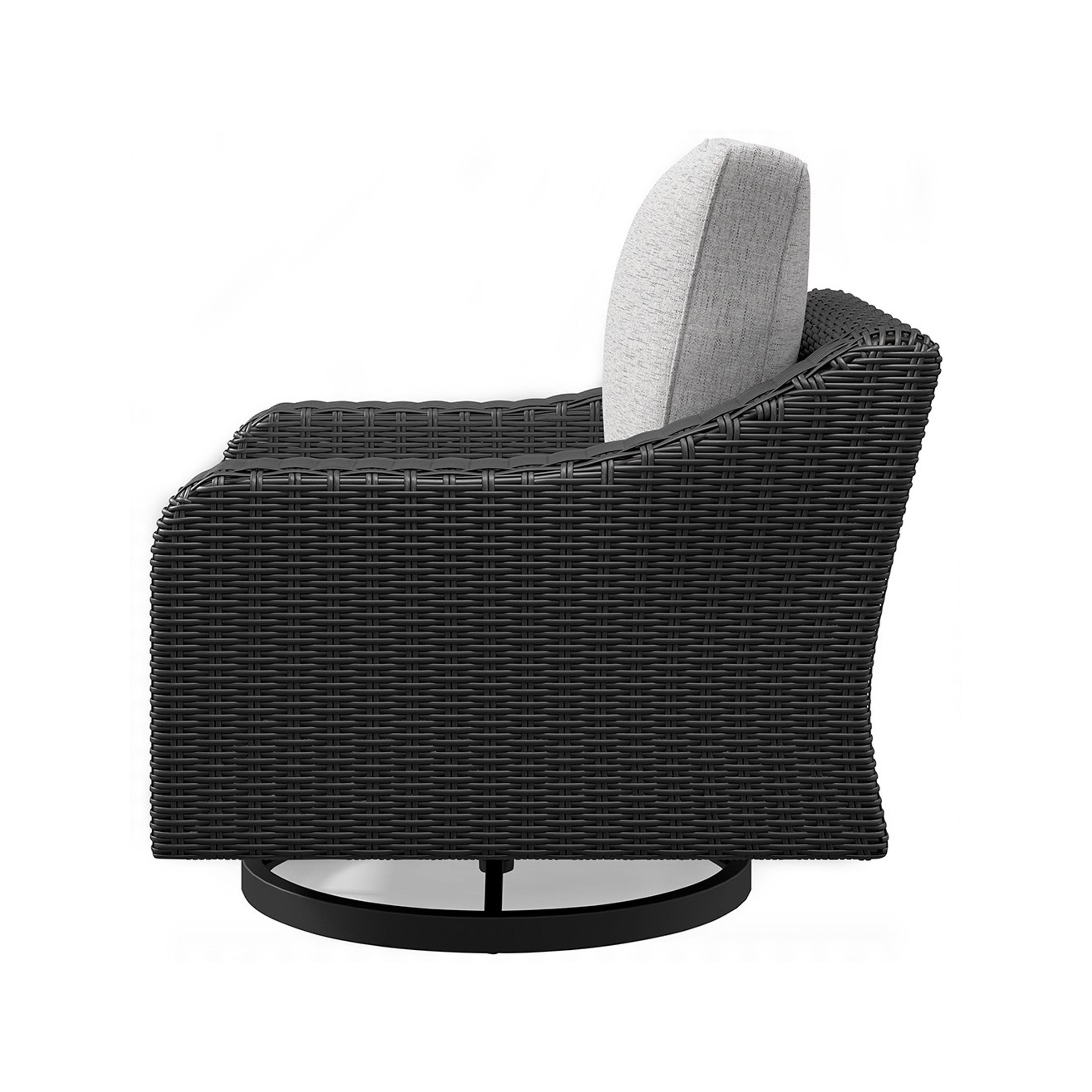 Gray Resin Wicker Swivel Lounge Chair with Cushions